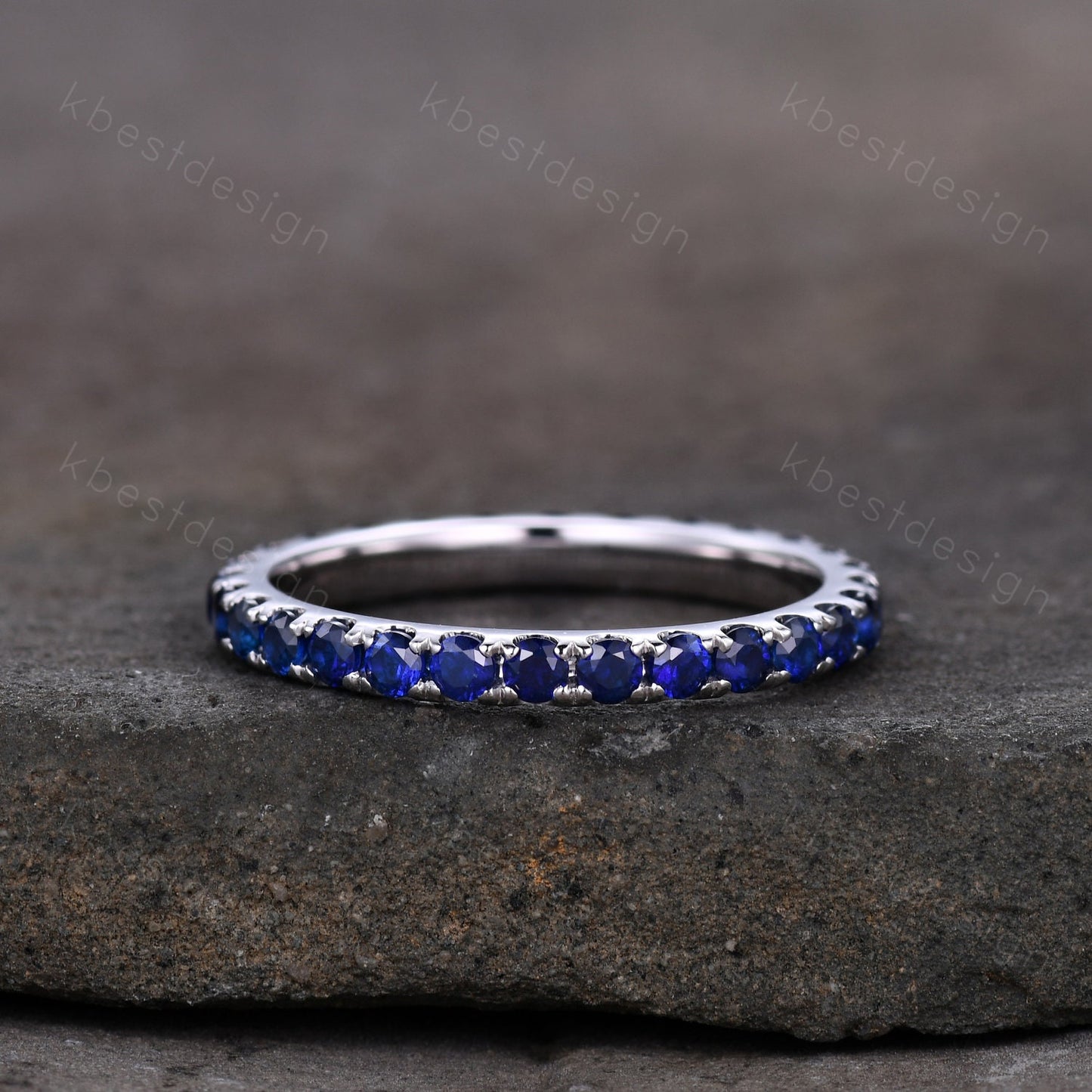 2mm Sapphire Eternity Band 925 Sterling Silver Blue Sapphire Wedding Band September Birthstone Ring Pave Stacking Matching Band Gift for Her