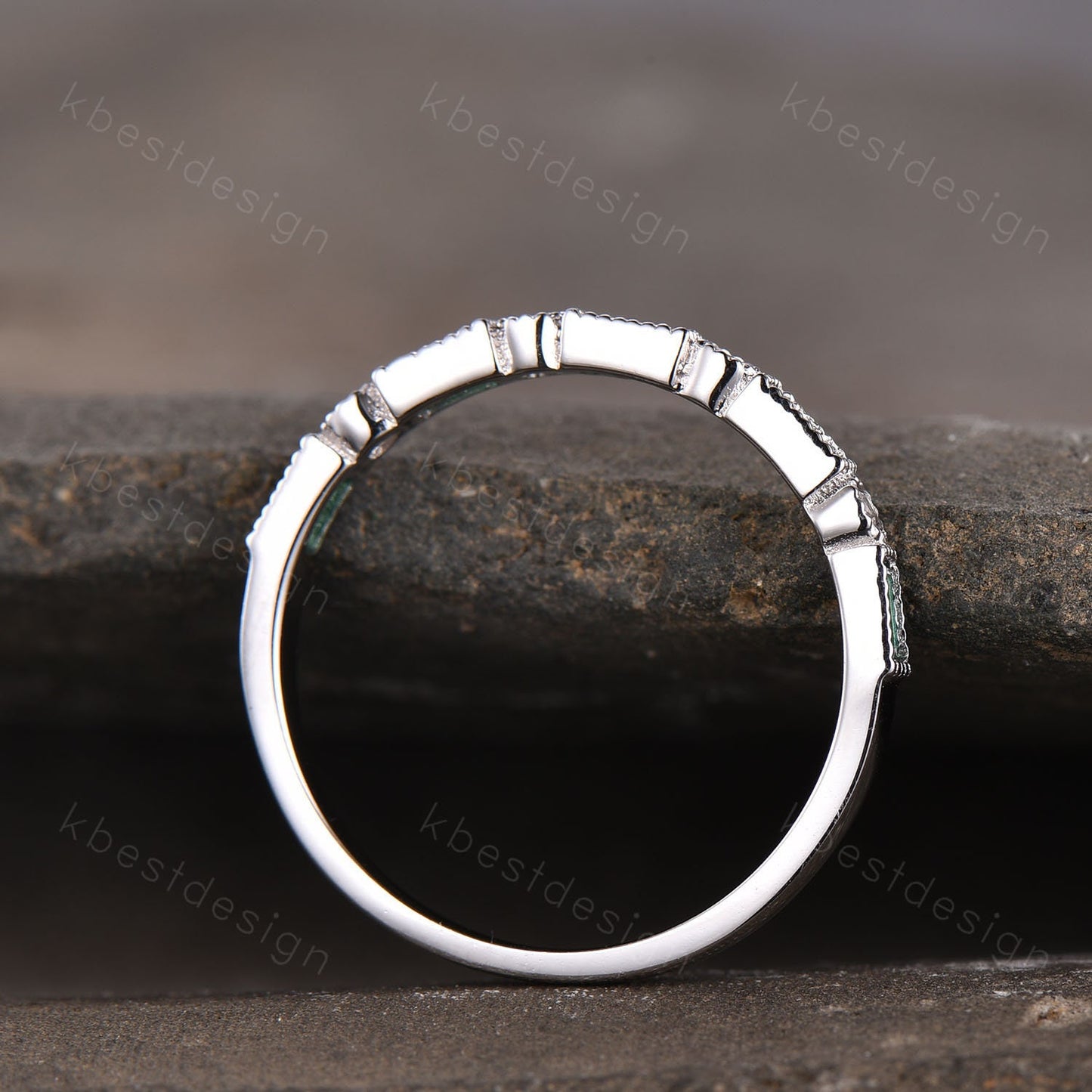 Emerald Opal Wedding Band, Half Eternity Band, Baguette Stacking Band, Opal Ring, Sterling Silver Ring, Anniversary Ring, May Birthstone