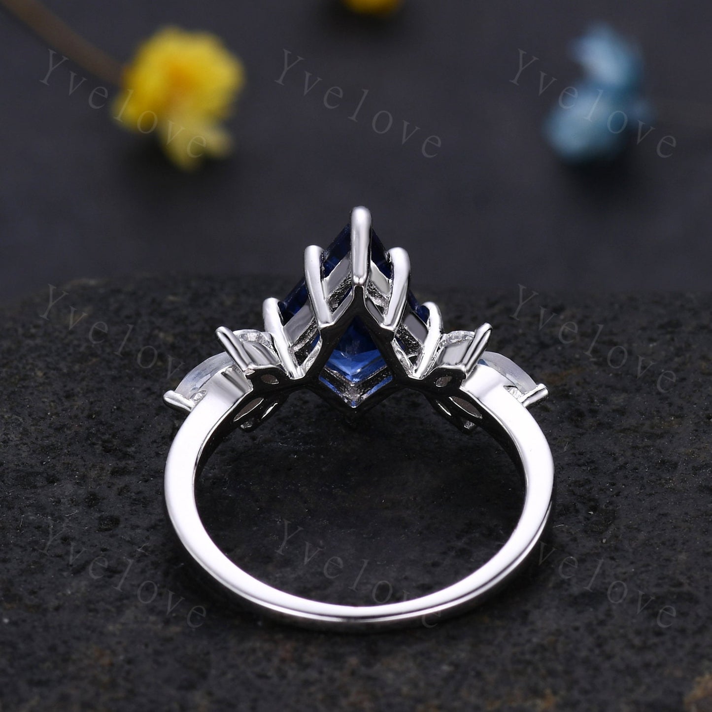 Vintage Sapphire engagement ring,kite cut ring set,art deco marquise moonstone ring,opal moissanite wedding ring set for women,silver ring