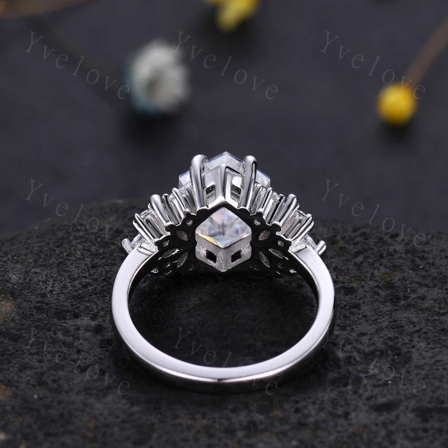 Vintage Hexagon Moissanite engagement ring,Unique Marquise Moissanite Ring,Cluster Ring,Silver Ring,Women Bridal Wedding Gift,Statement Ring