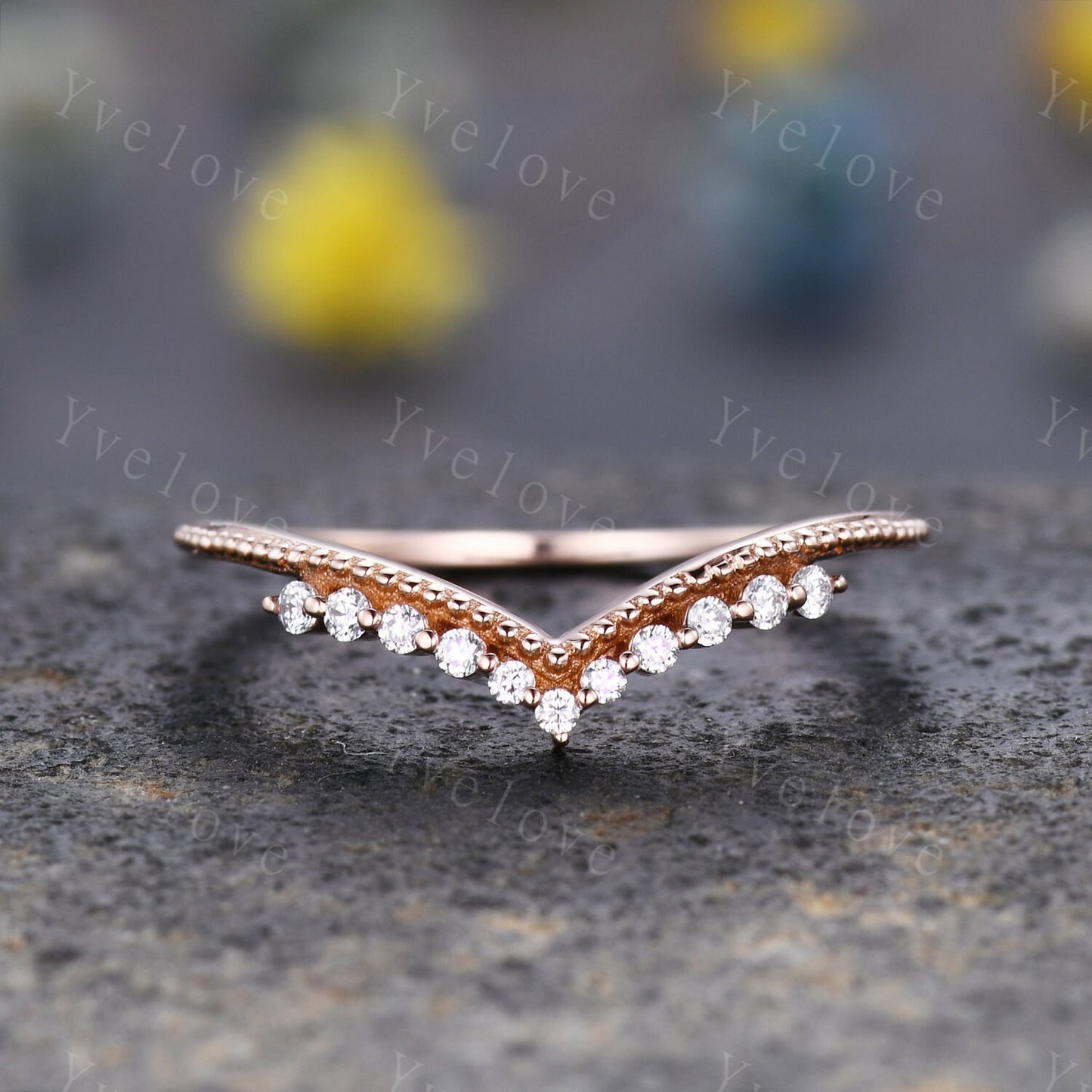 Curved Wedding Band 14k Sold White Gold Diamond Ring Women Chevron Matching Stacking Moissanite Band Unique Promise Anniversary Bridal Ring