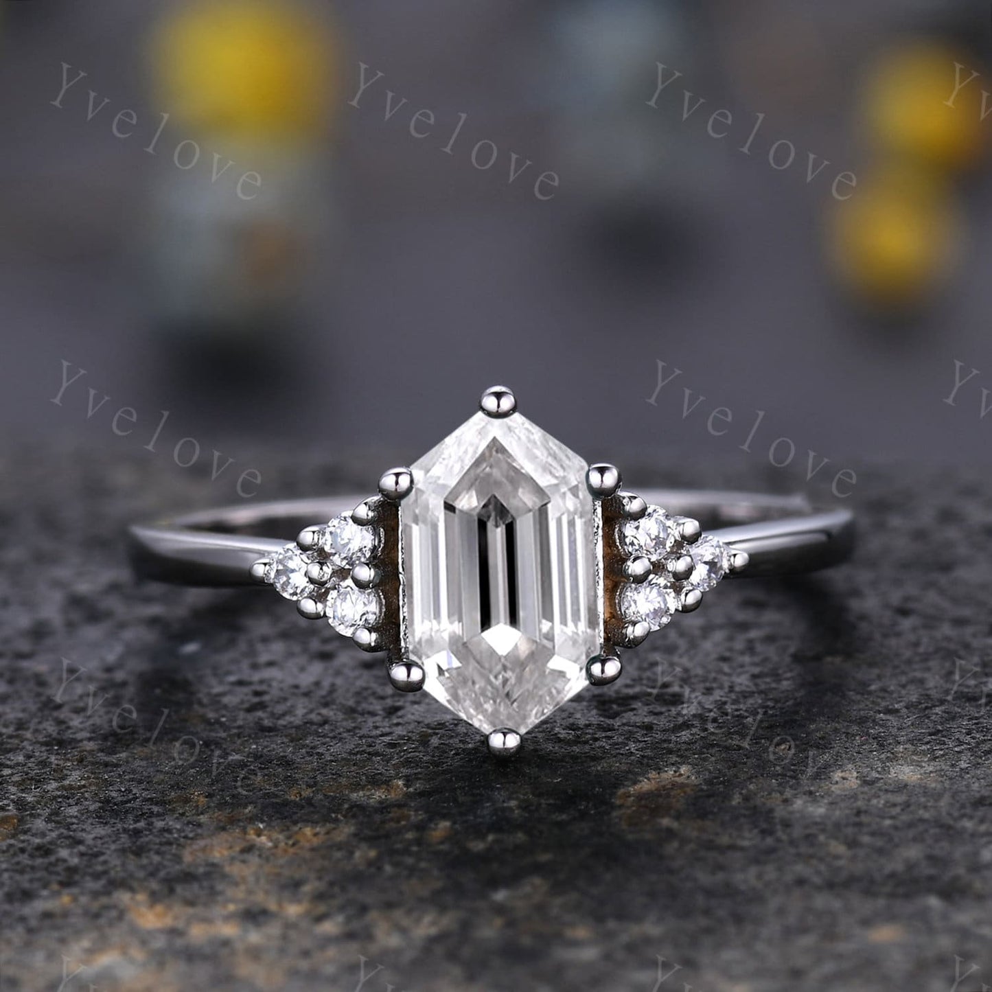 Retro hexagon Moissanite Ring,Vintage Moissanite Ring,Unique Diamond Engagement Ring,Rose Gold Promise Ring,Anniversary Ring Gift For Her