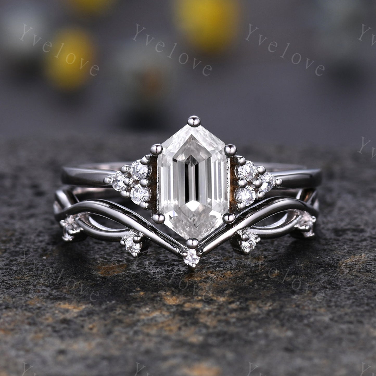 Retro hexagon Moissanite Ring,Vintage Moissanite Ring,Unique Diamond Engagement Ring,Rose Gold Promise Ring,Anniversary Ring Gift For Her