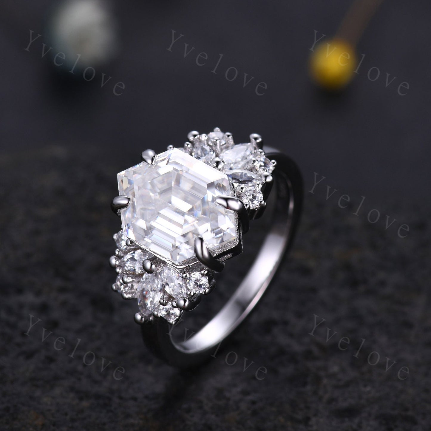 Vintage Hexagon Moissanite engagement ring,Unique Marquise Moissanite Ring,Cluster Ring,Silver Ring,Women Bridal Wedding Gift,Statement Ring
