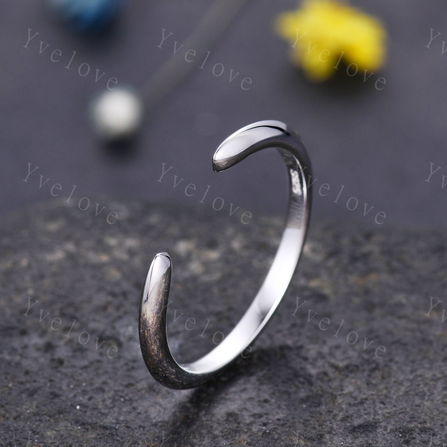 Unique Open Gap Ring,Open End Claw Wedding Band 14K White Gold Wedding Band Versatile Knuckle  Band  Stackable Band  Matching Ring for Her