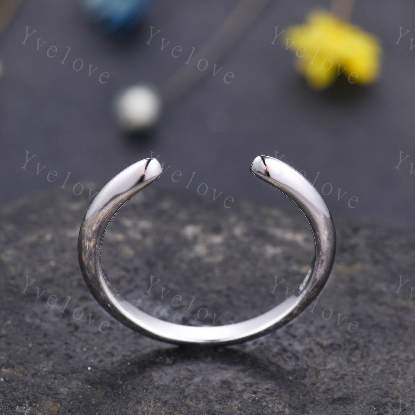 Unique Open Gap Ring,Open End Claw Wedding Band 14K White Gold Wedding Band Versatile Knuckle  Band  Stackable Band  Matching Ring for Her