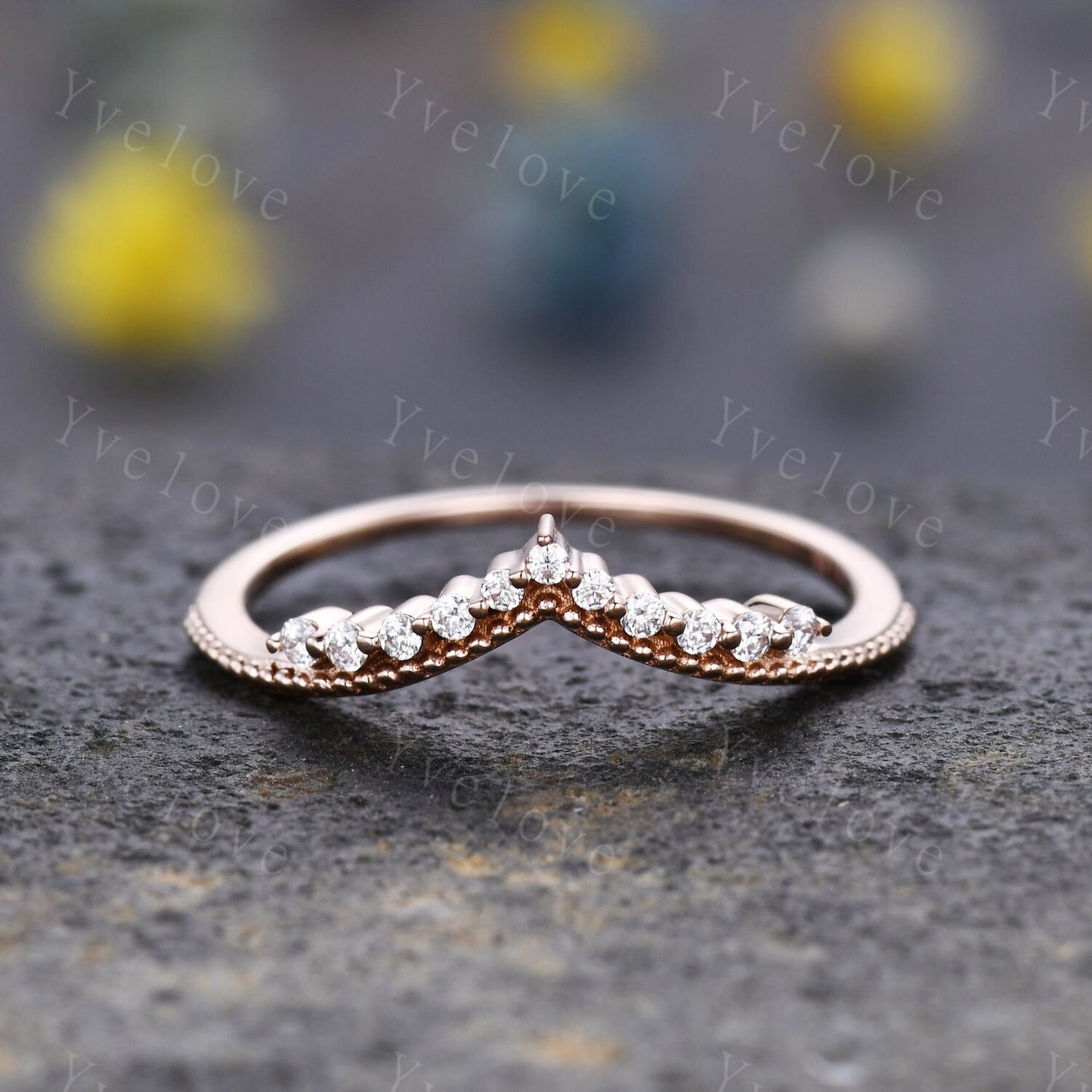 Curved Wedding Band 14k Sold White Gold Diamond Ring Women Chevron Matching Stacking Moissanite Band Unique Promise Anniversary Bridal Ring