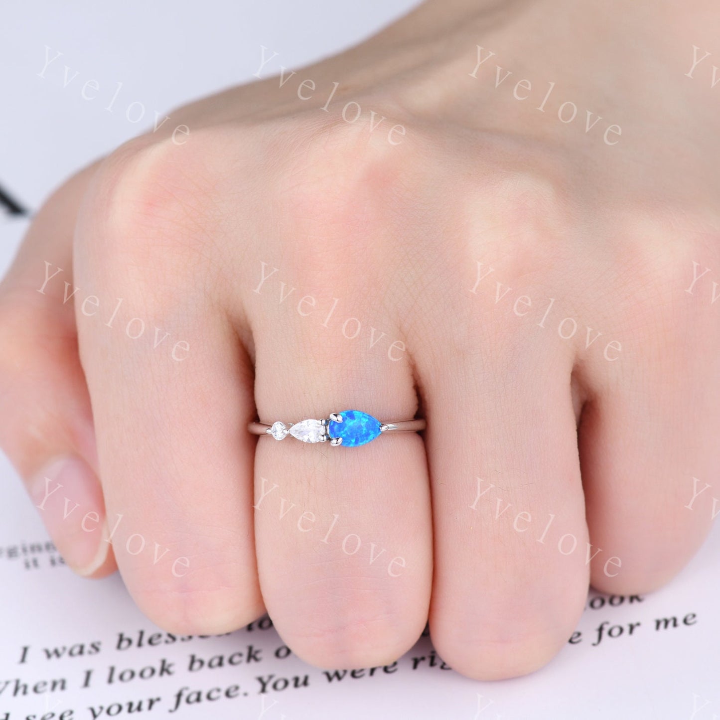 Vintage Black Opal Ring Engagement Ring,Pear Cut Gems,Art Deco Moissanite Wedding Band,3 Stone Unique Women Bridal Promise Ring,Rose gold