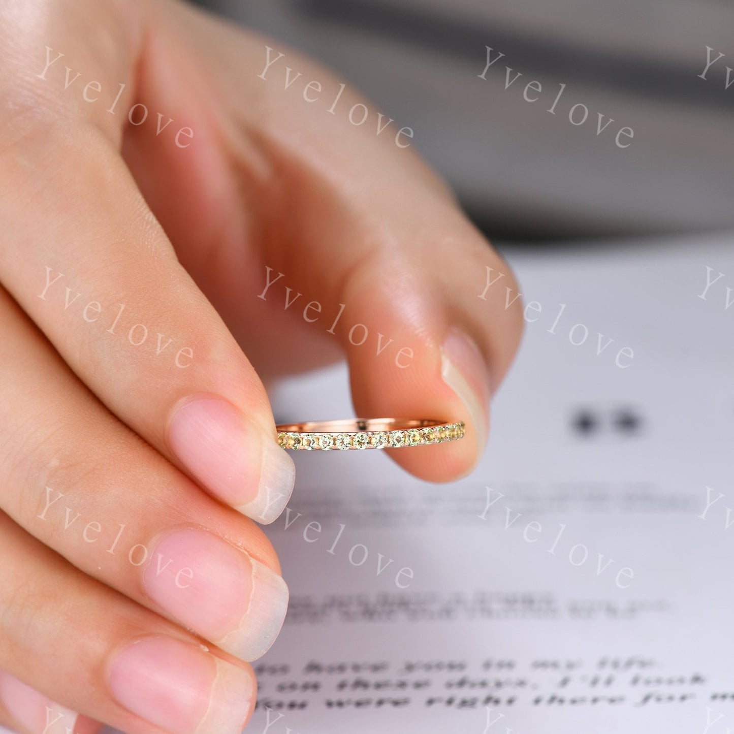 Dainty peridot wedding ring 14k rose gold wedding band half eternity green peridot band matching stacking ring bridal promise gift for women