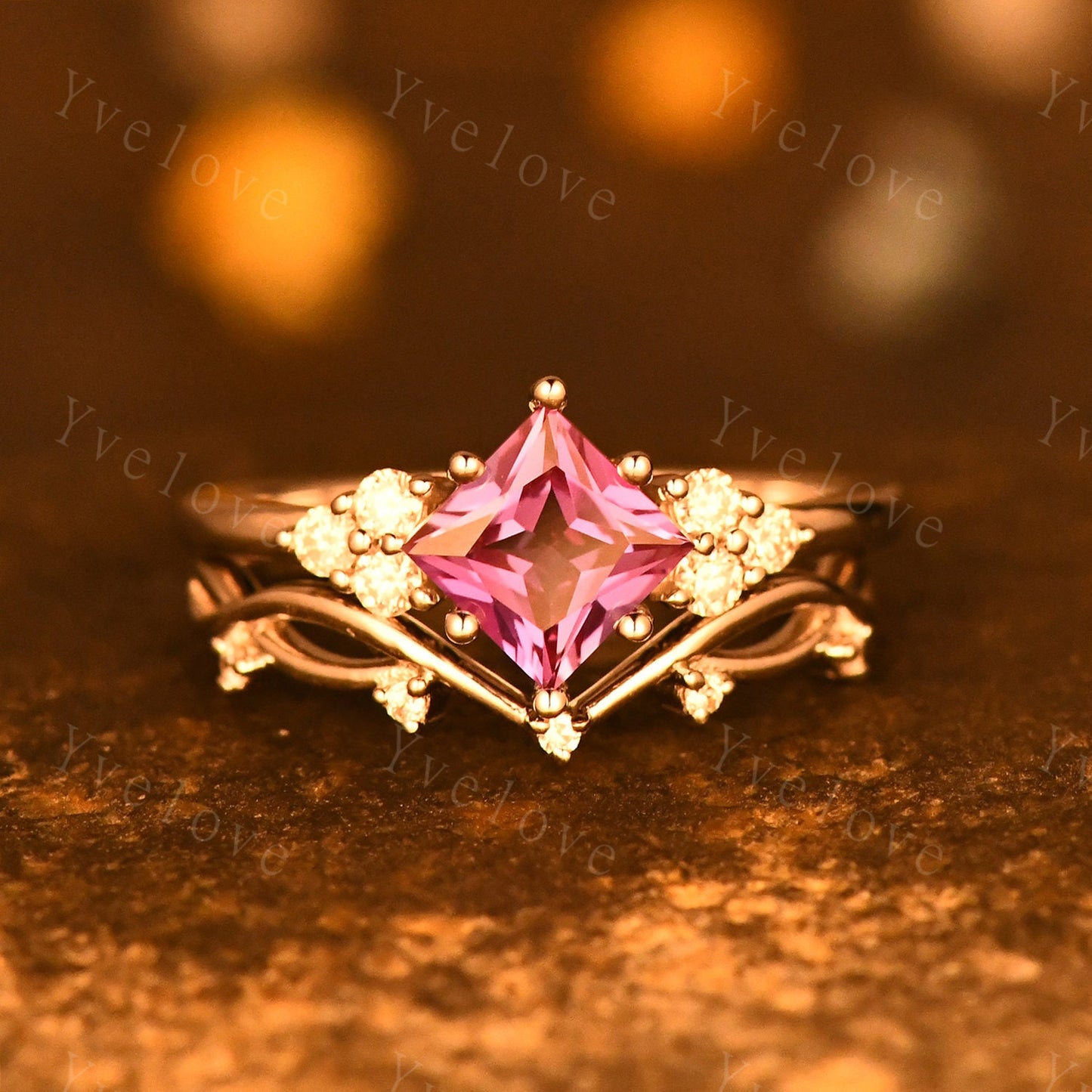 Retro Princess Shaped Alexandrite Ring,Vintage Sterling Silver Ring Set,Unique Engagement Ring,Promise Ring,Anniversary Ring Gift For Her