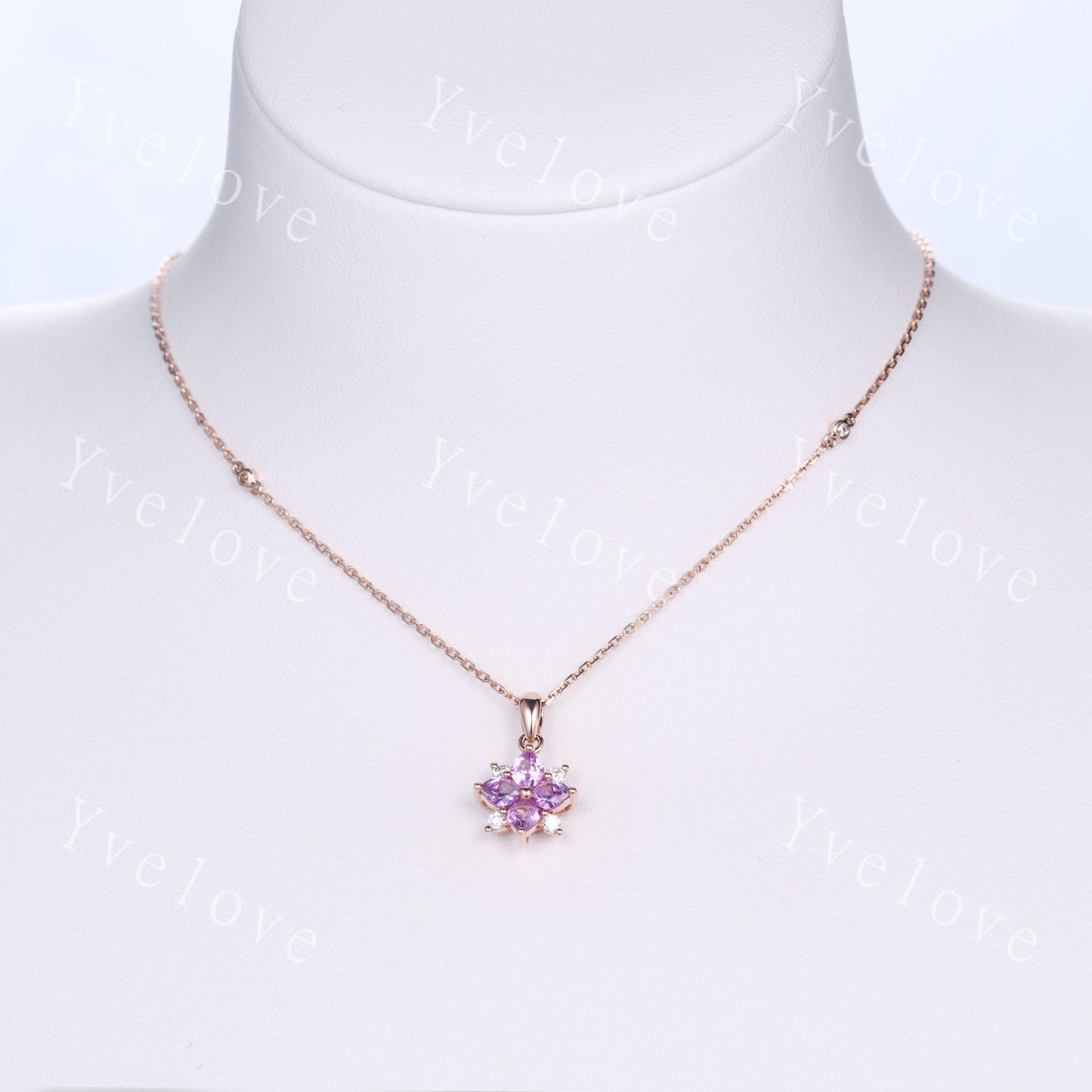 Natural Pink Sapphire Diamond Necklace,Pink Gems Pendant Floral Diamond Jewelry Delicate Dainty Necklace Gift For Women or Her,18k Rose Gold