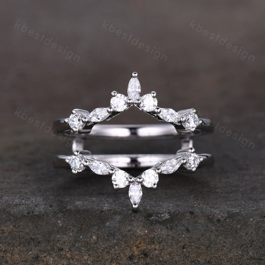 Double curved Moissanite wedding band Vintage marquise cut cluster band Unique stacking matching bridal ring Promise gift Sterling silver