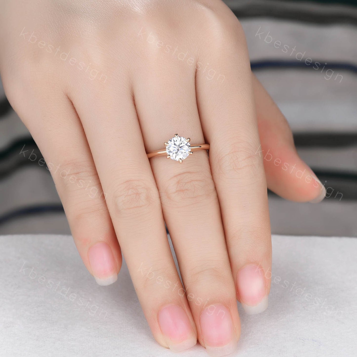 Round cut moissanite engagement ring 1.2ct solitaire bridal ring 14k solid gold ring 6 prong engagement ring dainty Promise Anniversary ring
