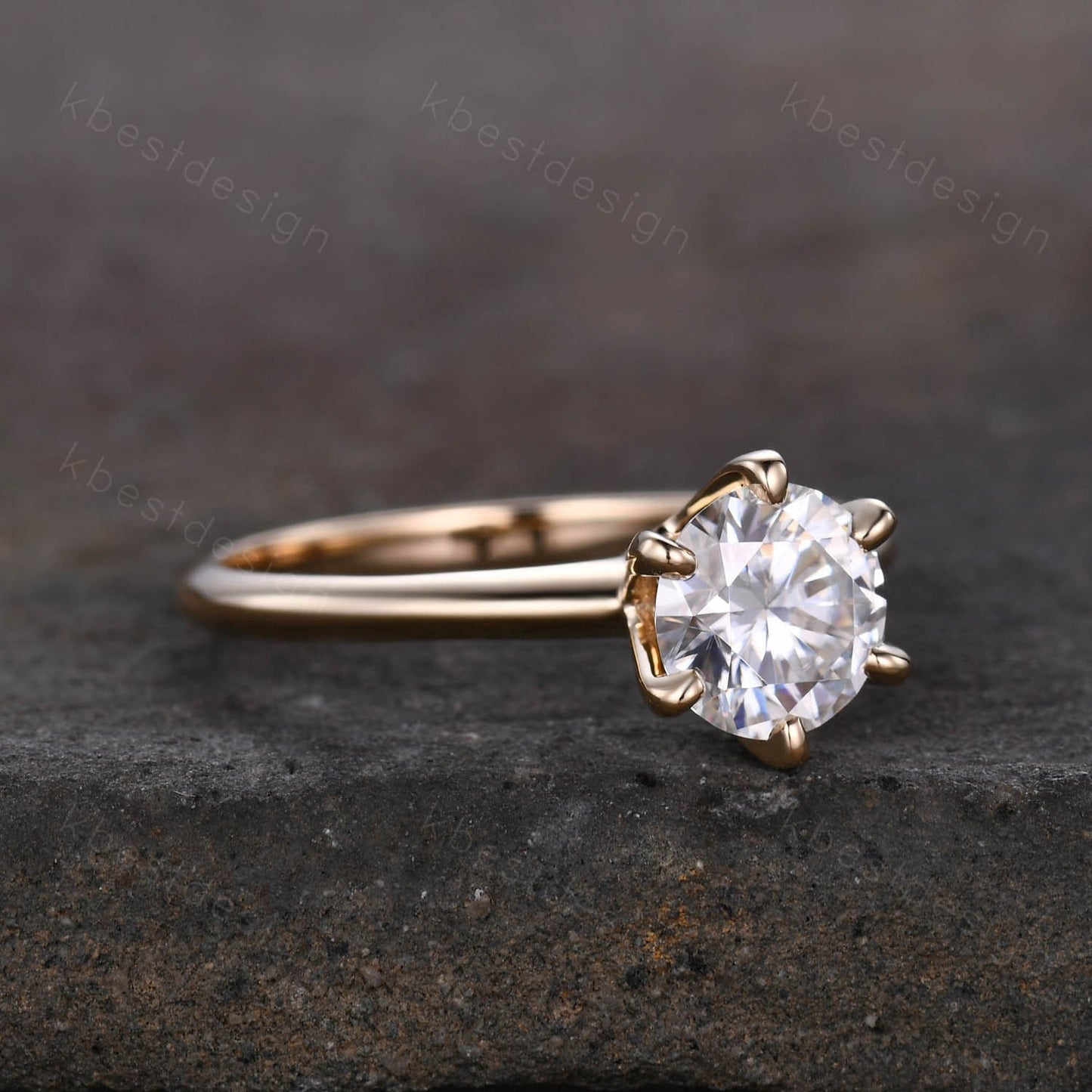 Round cut moissanite engagement ring 1.2ct solitaire bridal ring 14k solid gold ring 6 prong engagement ring dainty Promise Anniversary ring
