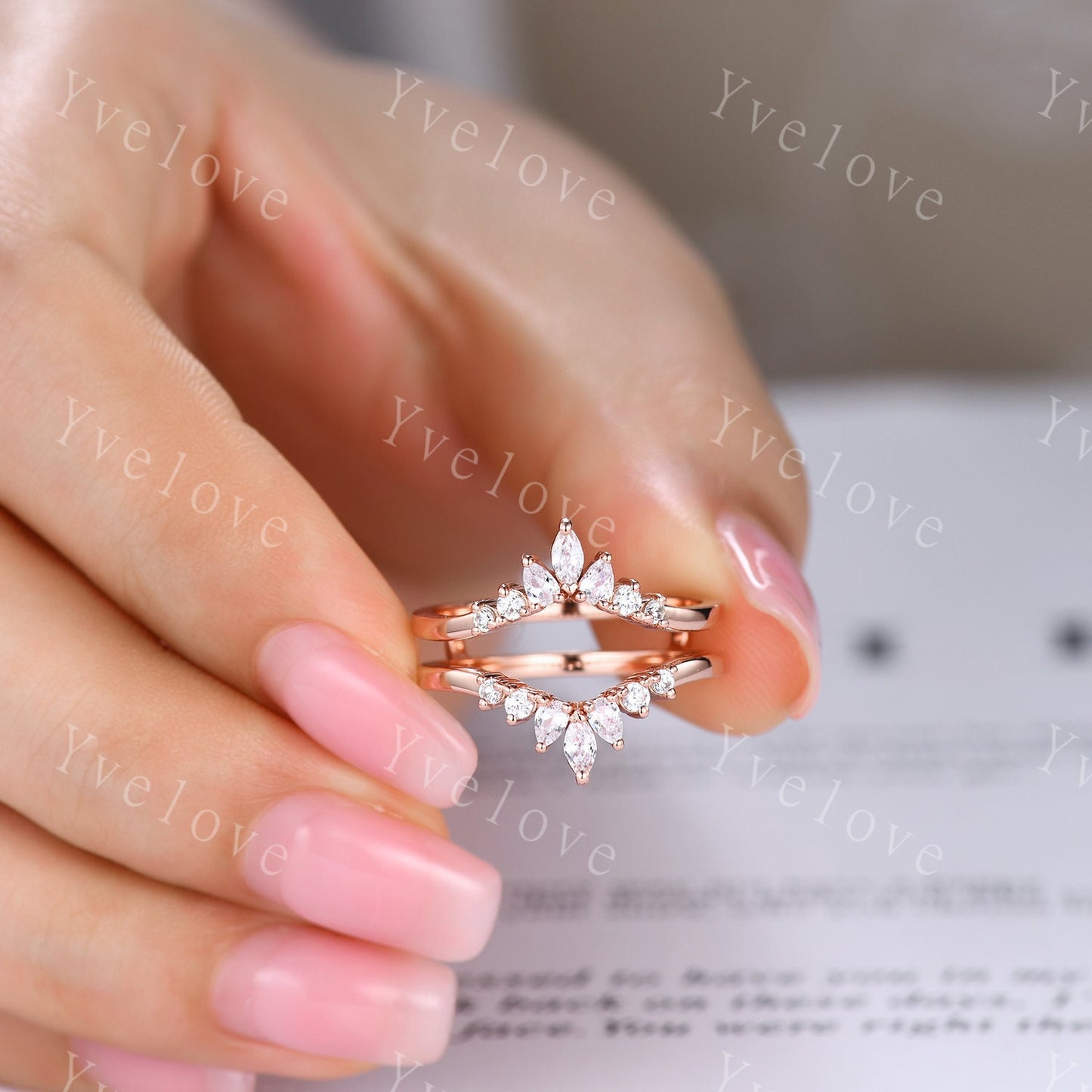 Dainty Moissanite wedding band V Curved Diamond wedding band Enhancer Band Silver Stacking Matching Band Bridal Promise Anniversary Gift