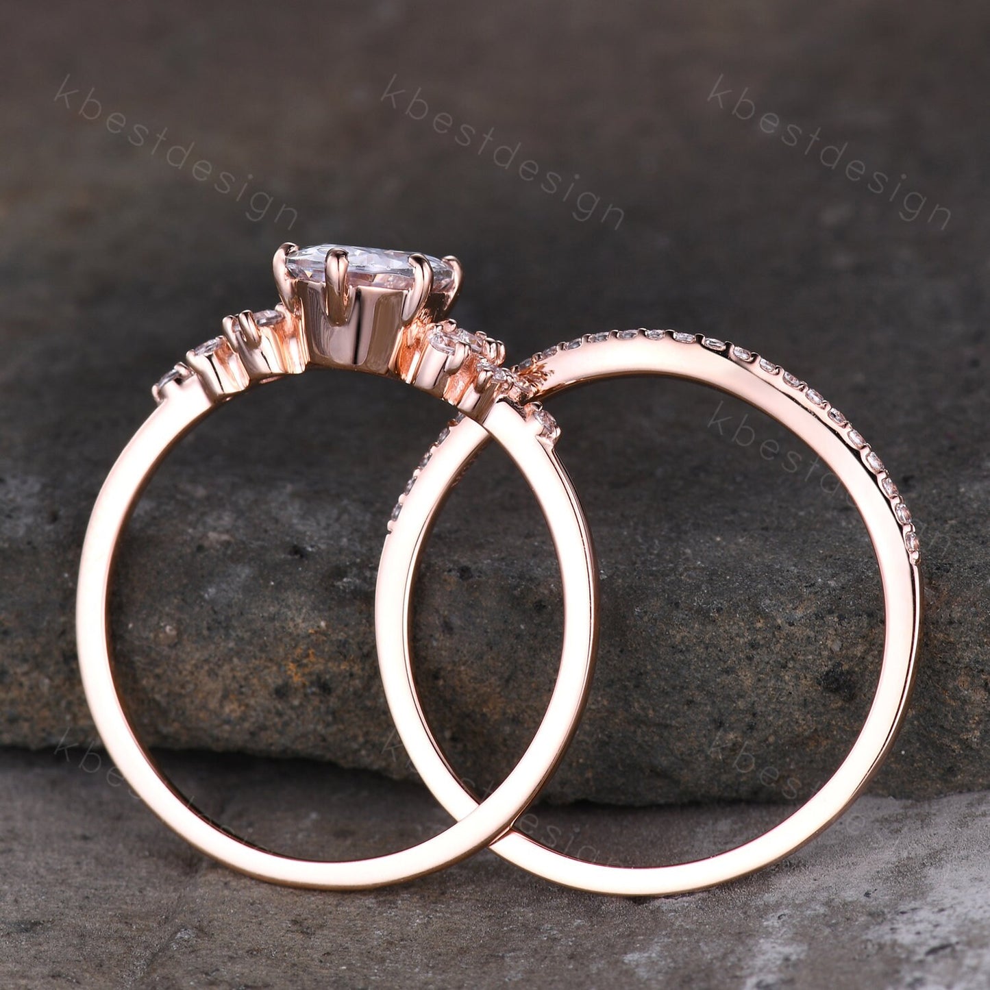 14K Rose Gold Rings/ 1.5CT Oval Simulated Diamond Wedding Ring/ Diamond Bridal Set Ring/ Anniversary Gift/ CZ Engagement Ring