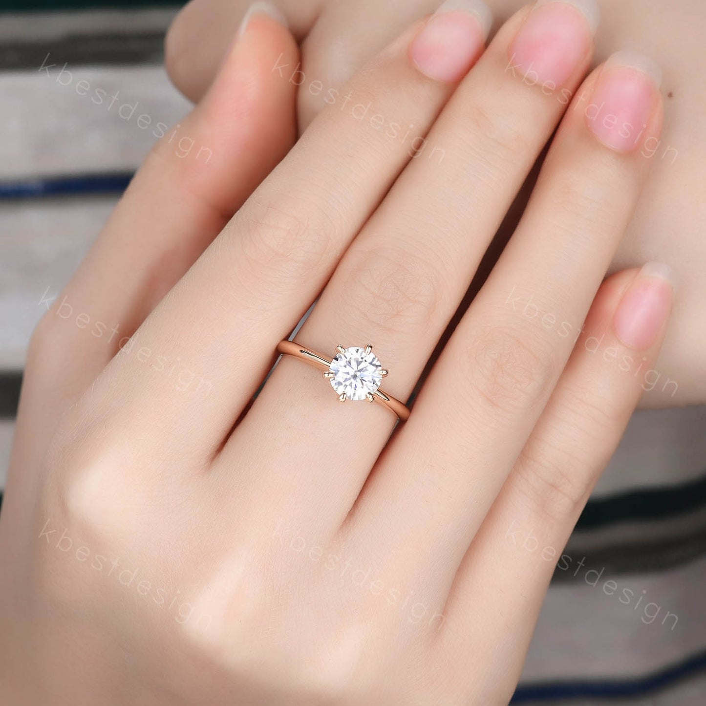 Round cut moissanite engagement ring 1.2ct solitaire bridal ring 14k solid gold ring 6 prong engagement ring dainty Promise Anniversary ring