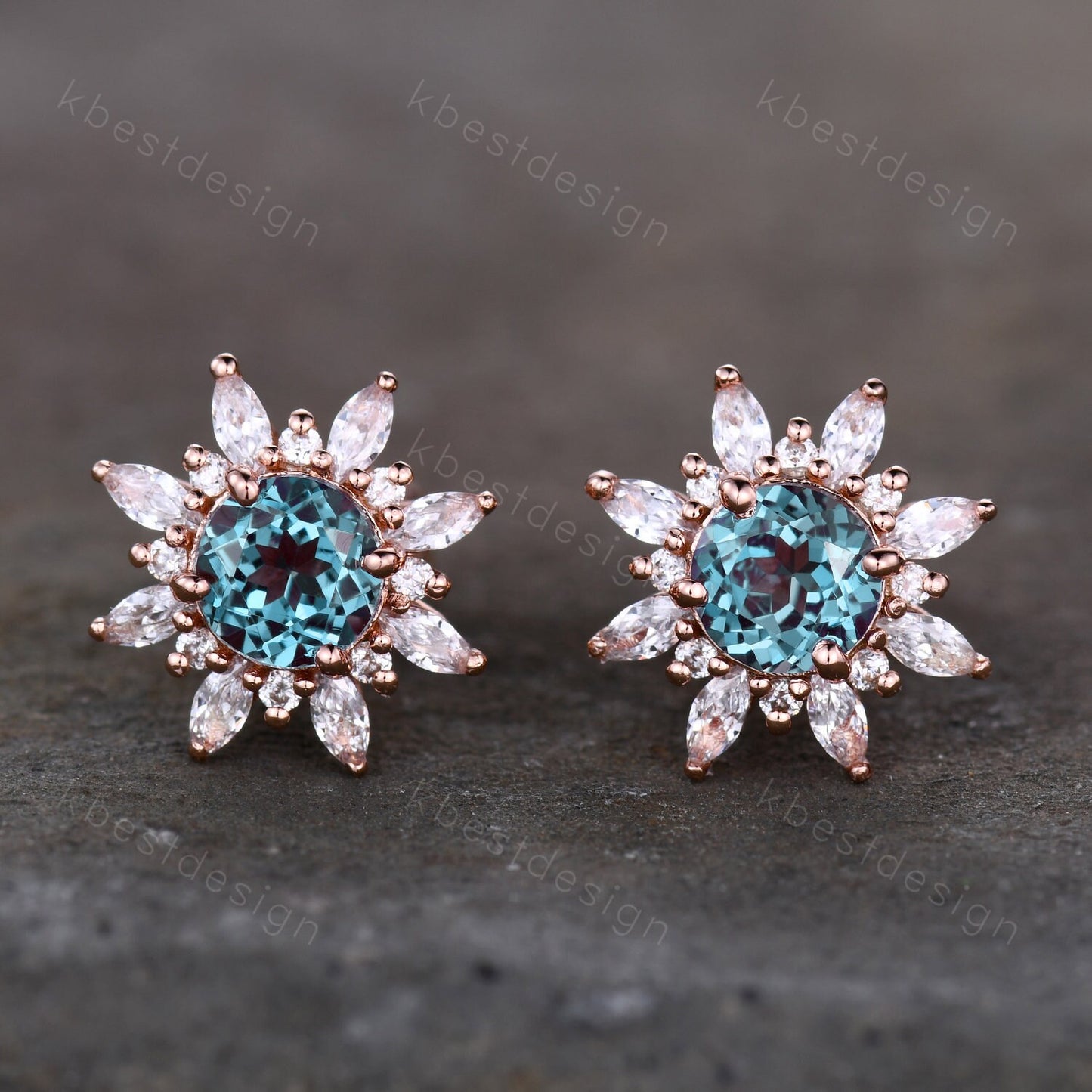 Vintage Alexandrite Earrings, Studs for woman, Rose Gold Stud earrings, June Birthstone Jewelry, Anniversary Gift