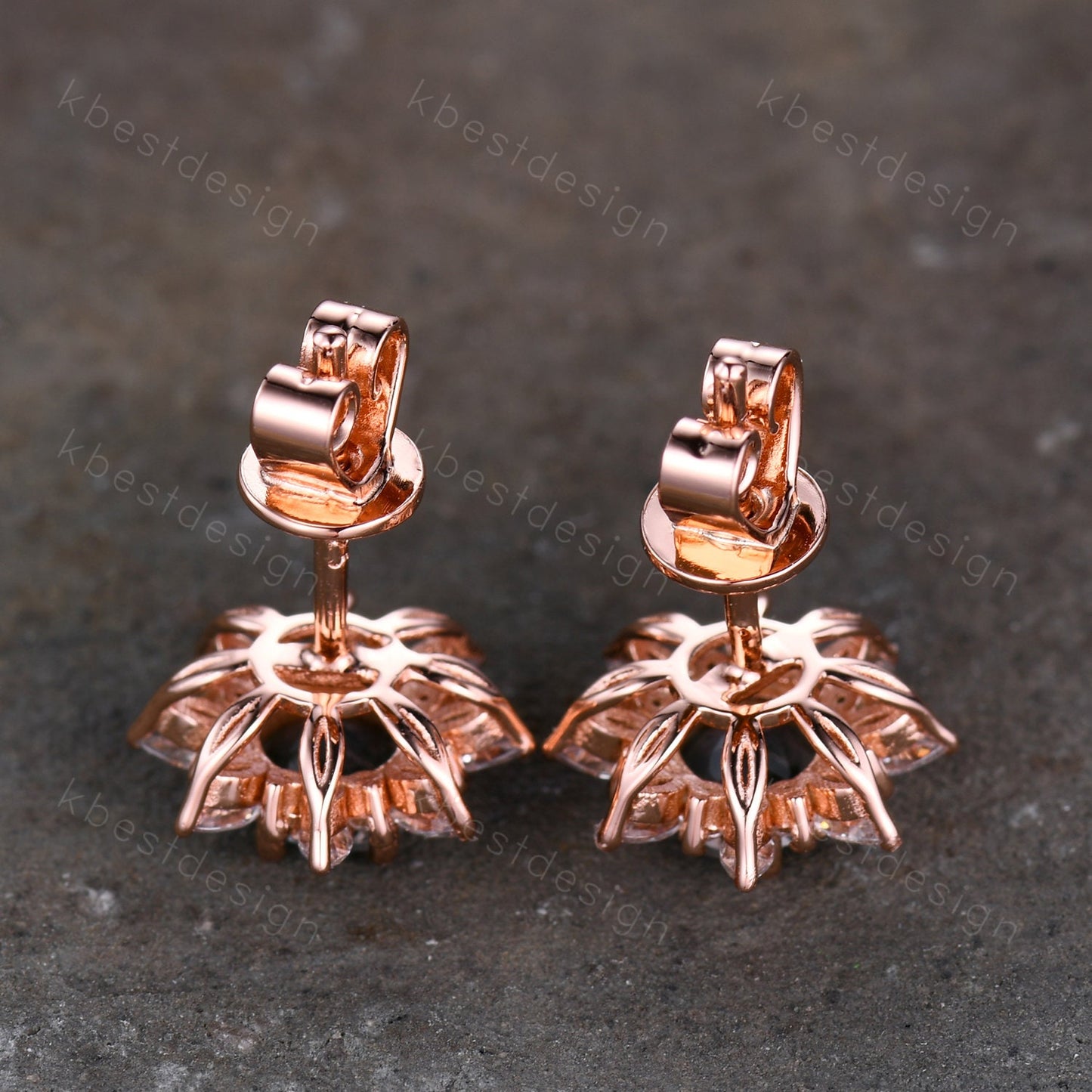 Vintage Moss Agate Earrings, Rose Gold Studs for woman, Green Aagte Stud earrings, Round cut Bridal Moissanite Earrings, Anniversary Gift