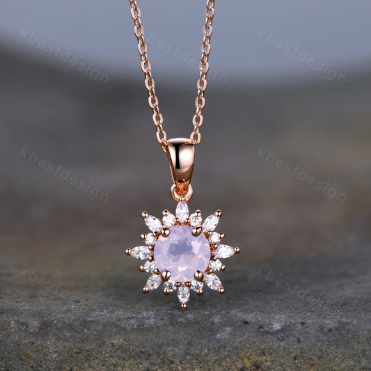 Rose Gold Lavender Amethyst Necklace, Unique Art Deco Amethyst Necklace For Women, February Birthstone Jewelry, Silver Pendant Necklace