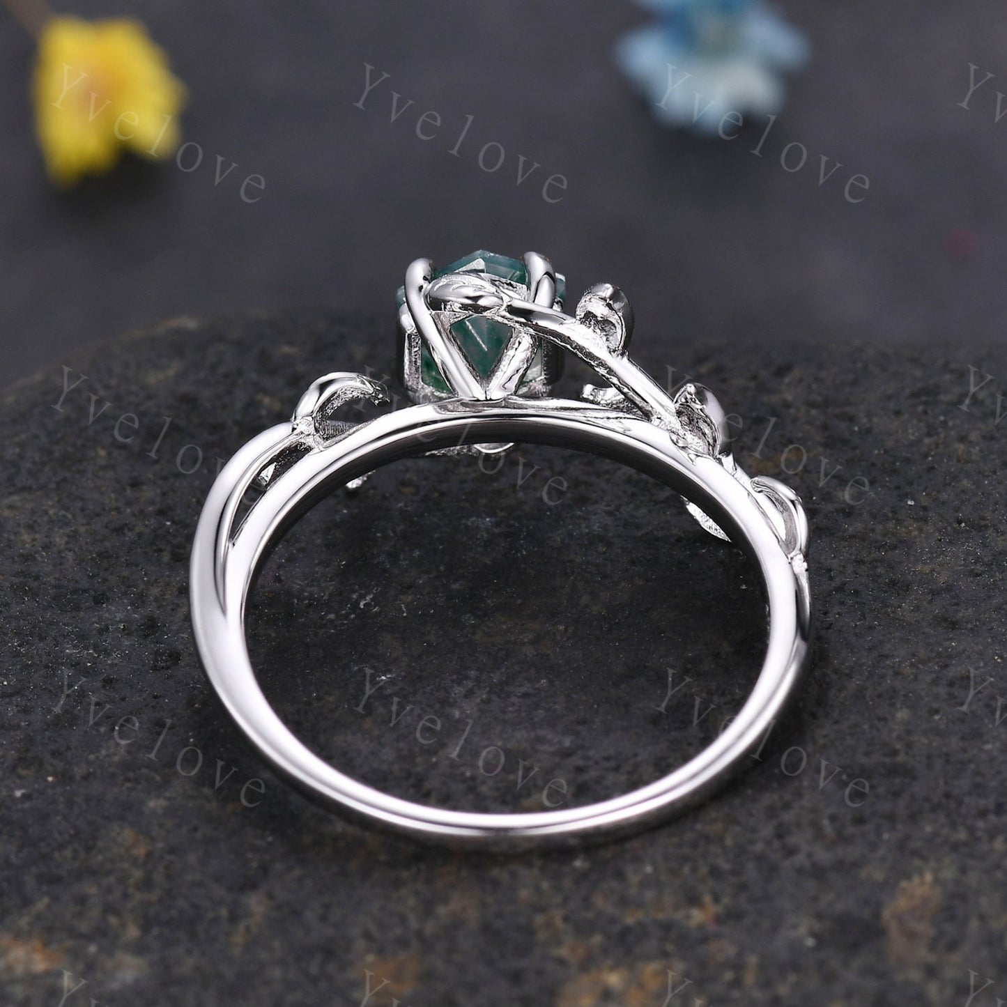 Hexagon Pink Sapphire Ring,Vintage Twig Vine Leaf Ring,Unique Sapphire Engagement Ring,Emerald Ring,Promise Anniversary Bridal Ring Gift