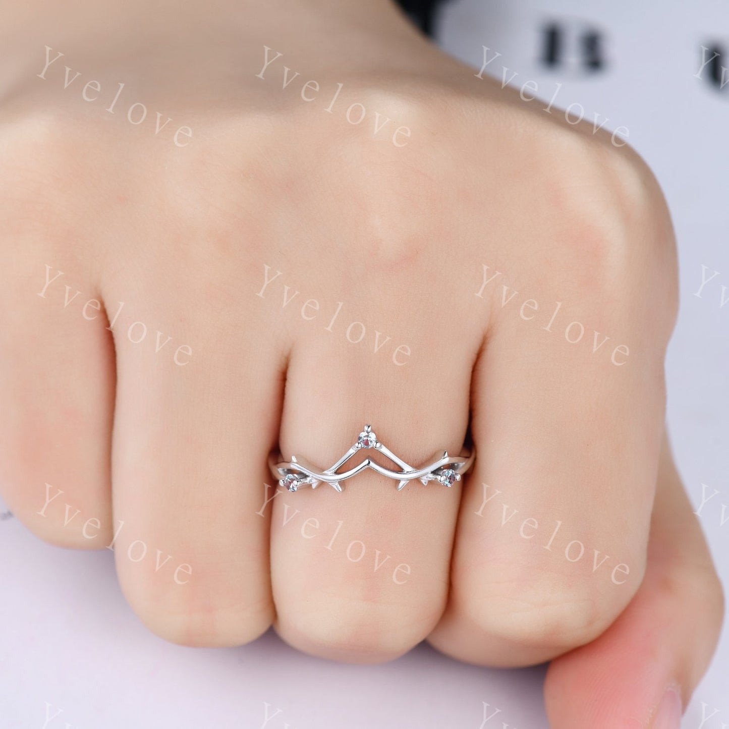 Minimalist Twig Engagement Ring,Twig Matching Band,Women Vine Alexandrite Band ,Art Deco V Curved Branch Alexandrite Wedding Band,Silver