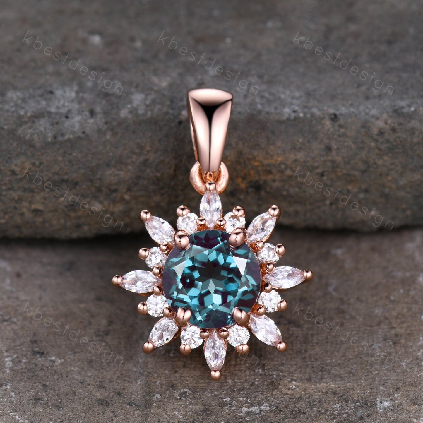 Blue Opal Art Deco Necklace, Rose Gold Birthstone Necklace, Vintage Opal Pendant, Moissanite Necklace Pendant for Women, Valentines Gifts