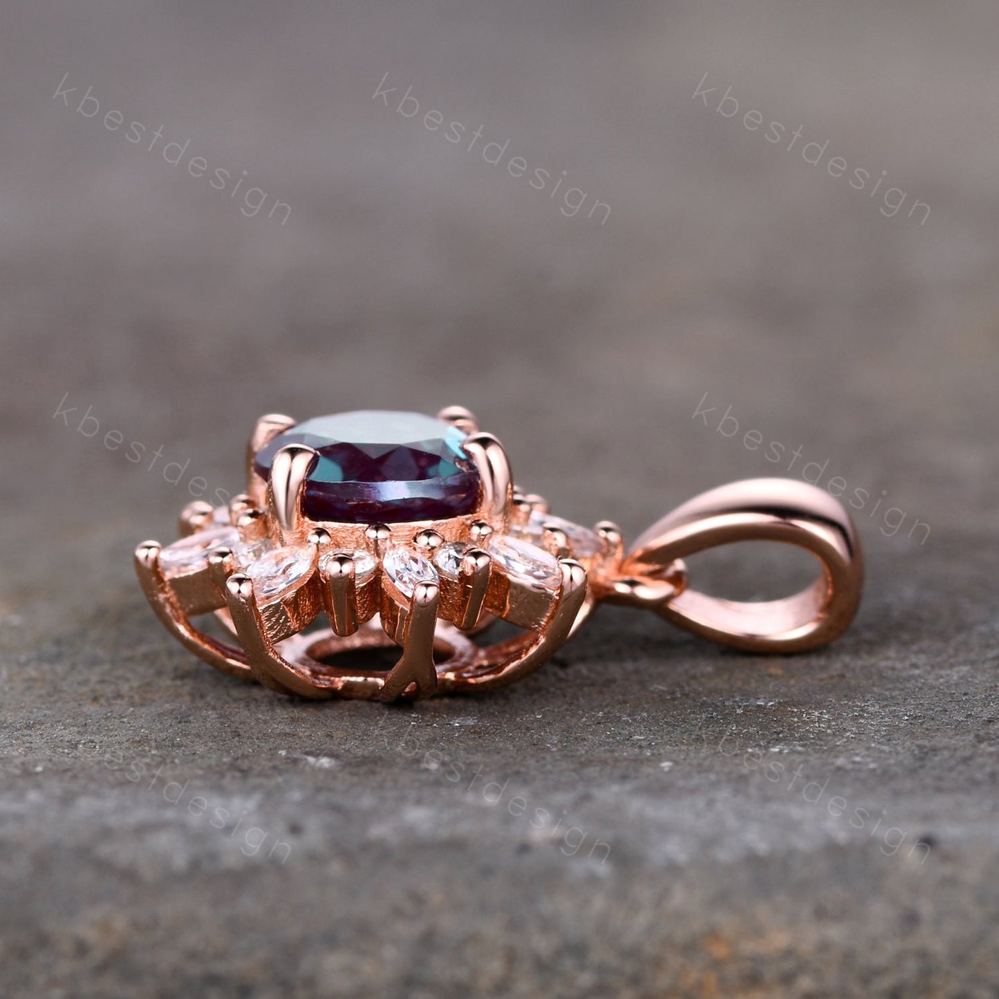 1CT Lab Alexandrite Necklace, Unique Round cut Pendant, Vintage Rose Gold Necklace, Alexandrite Silver Pendant, Birthstone necklace