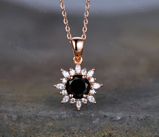 Black Onyx Necklace | Delicate Gemstone Necklace For Women | Black Stone Necklace | Unique Moissanite Pendant Necklace | Birthday Gift