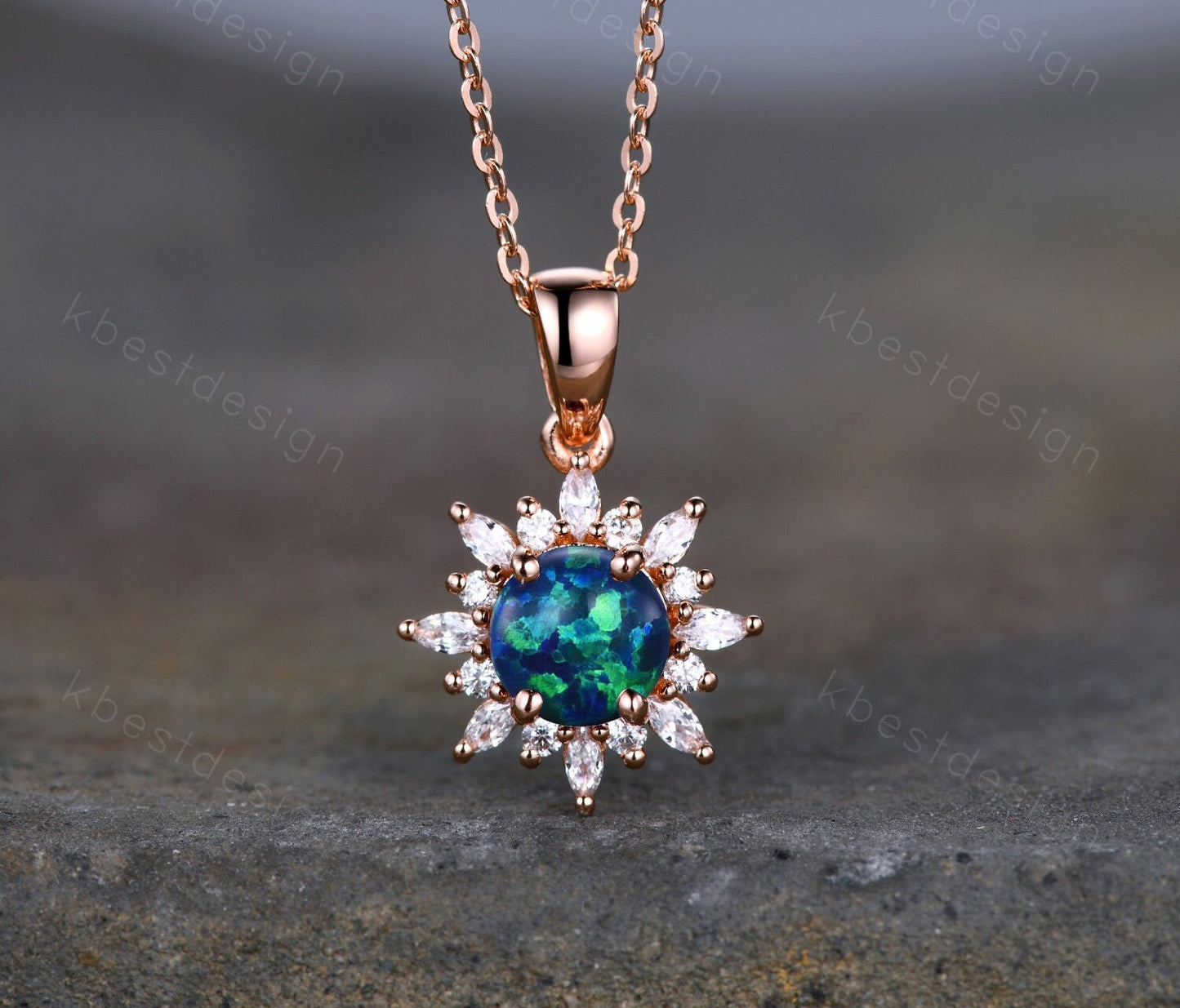 Emerald Necklace, Rose Gold Necklace, Vintage Birthstone Necklace, Round Emerald Pendant, May Birthstone Jewelry, Gift for Her, Art Deco