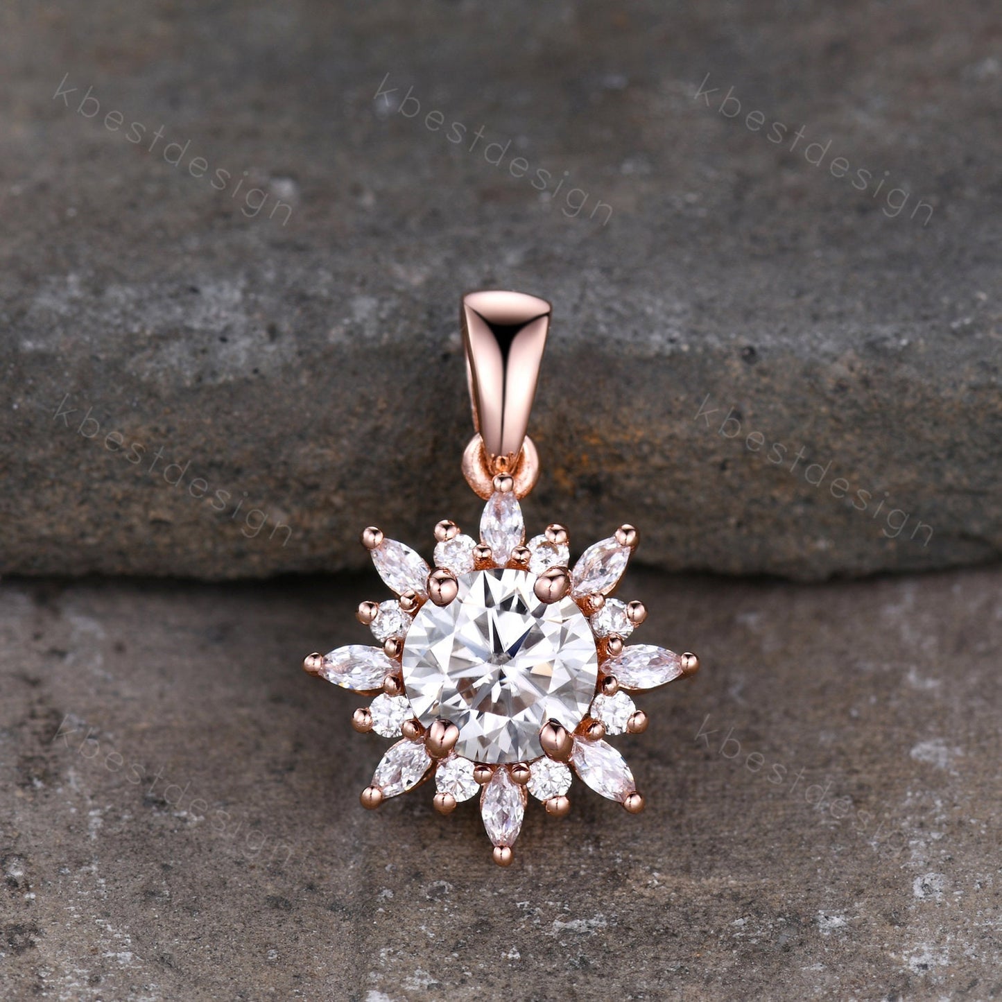 1CT Round Moissanite Pendant Necklace, Vintage Necklace For Women, Art Deco Floral Gold Pendant, Moissanite Necklace Anniversary/Bridal Gift