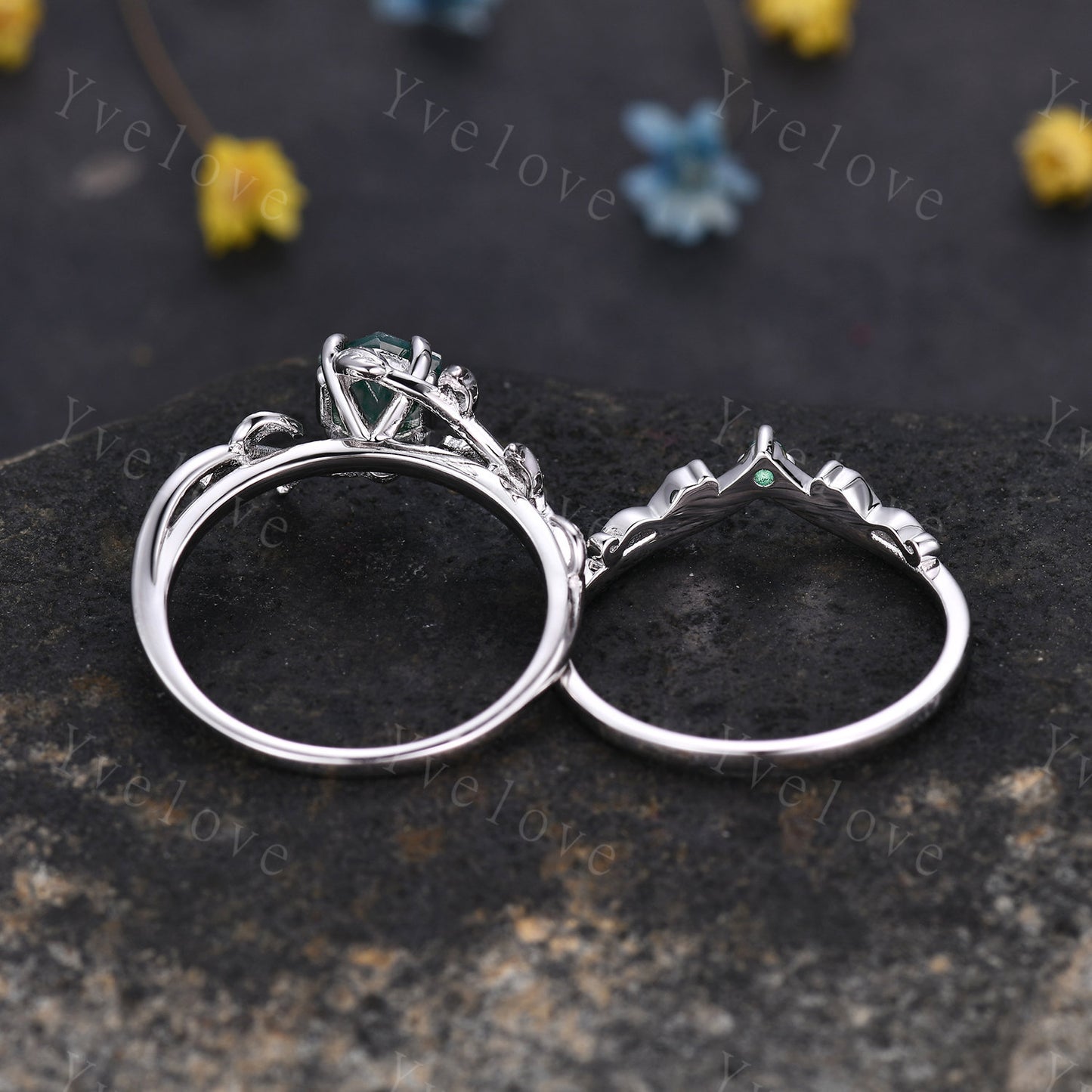 Hexagon Sapphire Ring,Vintage Vine Leaf Ring,Unique Sapphire Opal Engagement Ring,September birthstone,Promise Anniversary Bridal Ring Gift