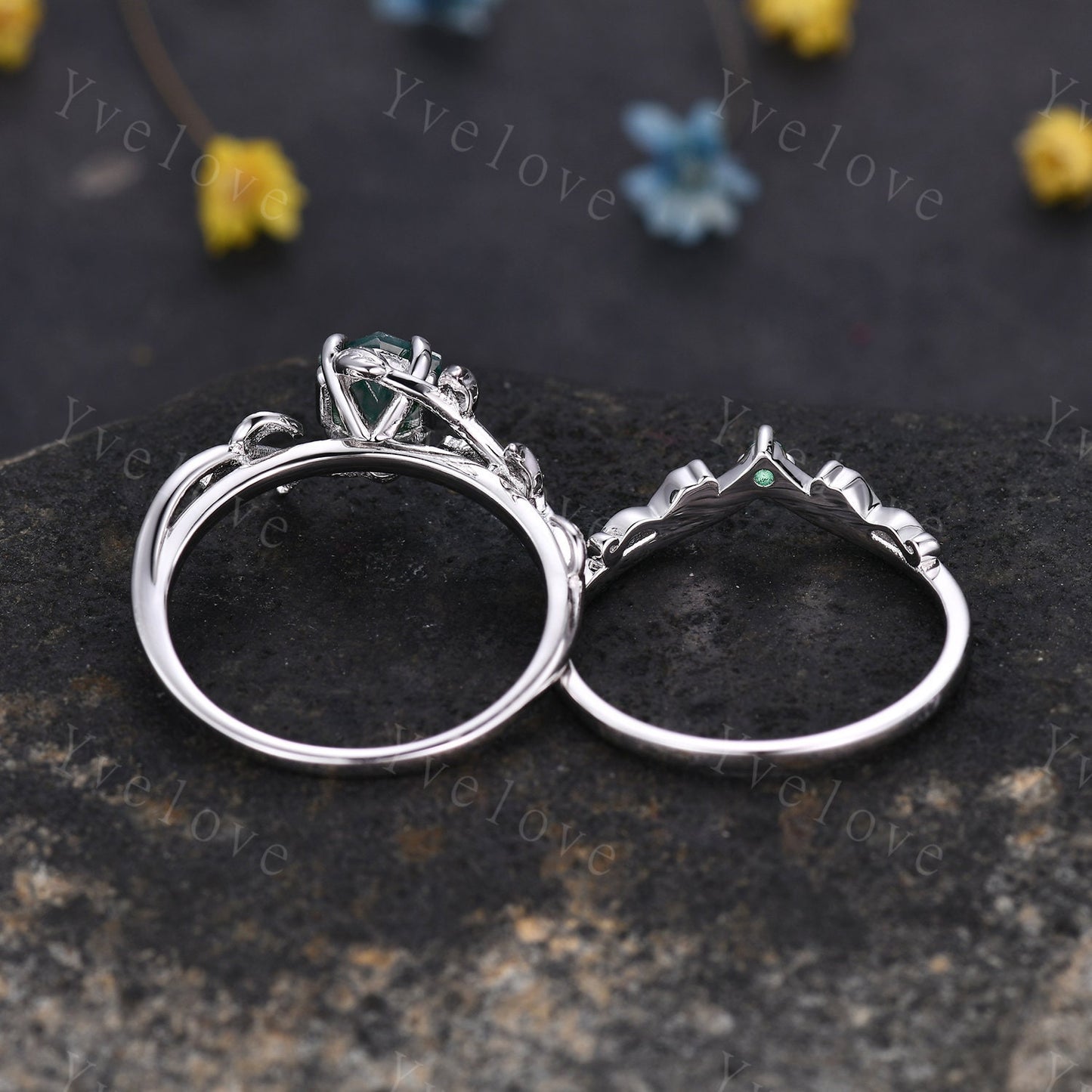 Hexagon Black Fire Opal Ring,Vintage Twig Vine Leaf Ring,Unique Black Opal Engagement Ring,Emerald Ring,Promise Anniversary Bridal Ring Gift
