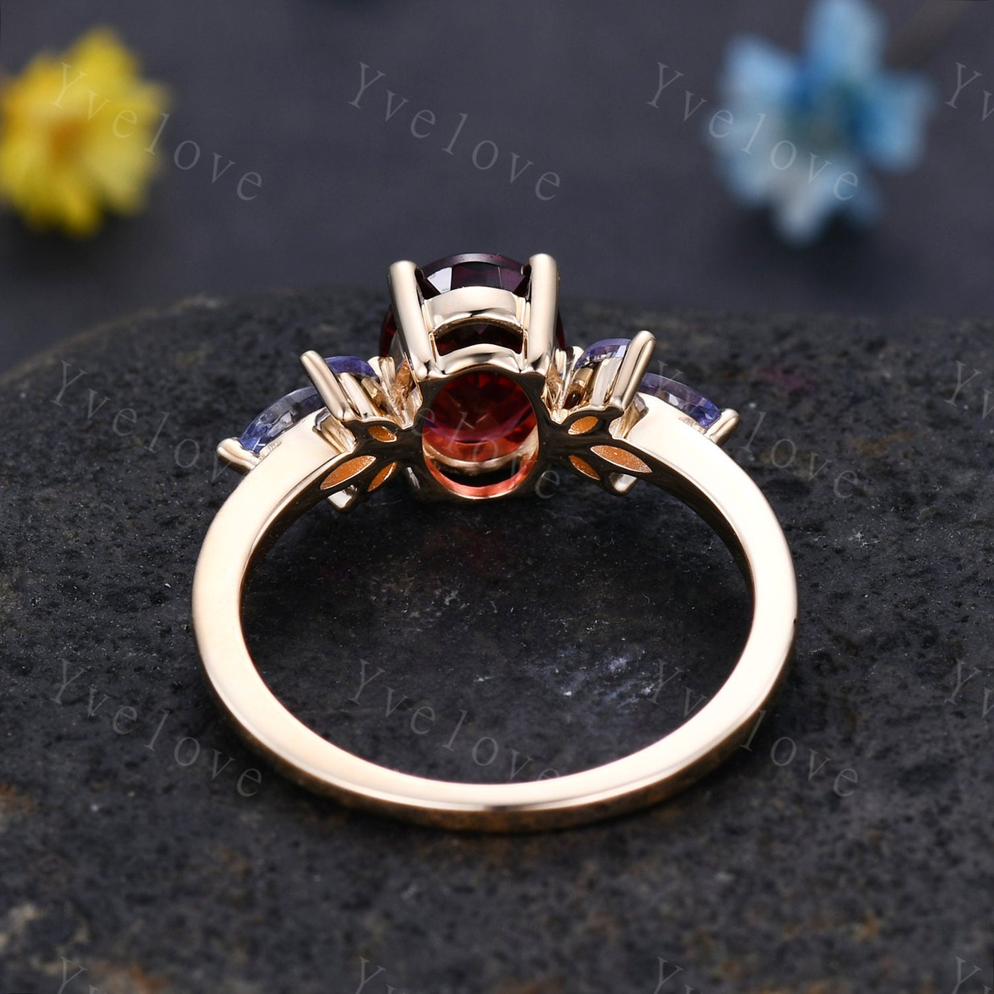 Garnet engagement ring rose gold art deco ring tanzanite moissanite stacking wedding band women promise ring bridal ring anniversary gift