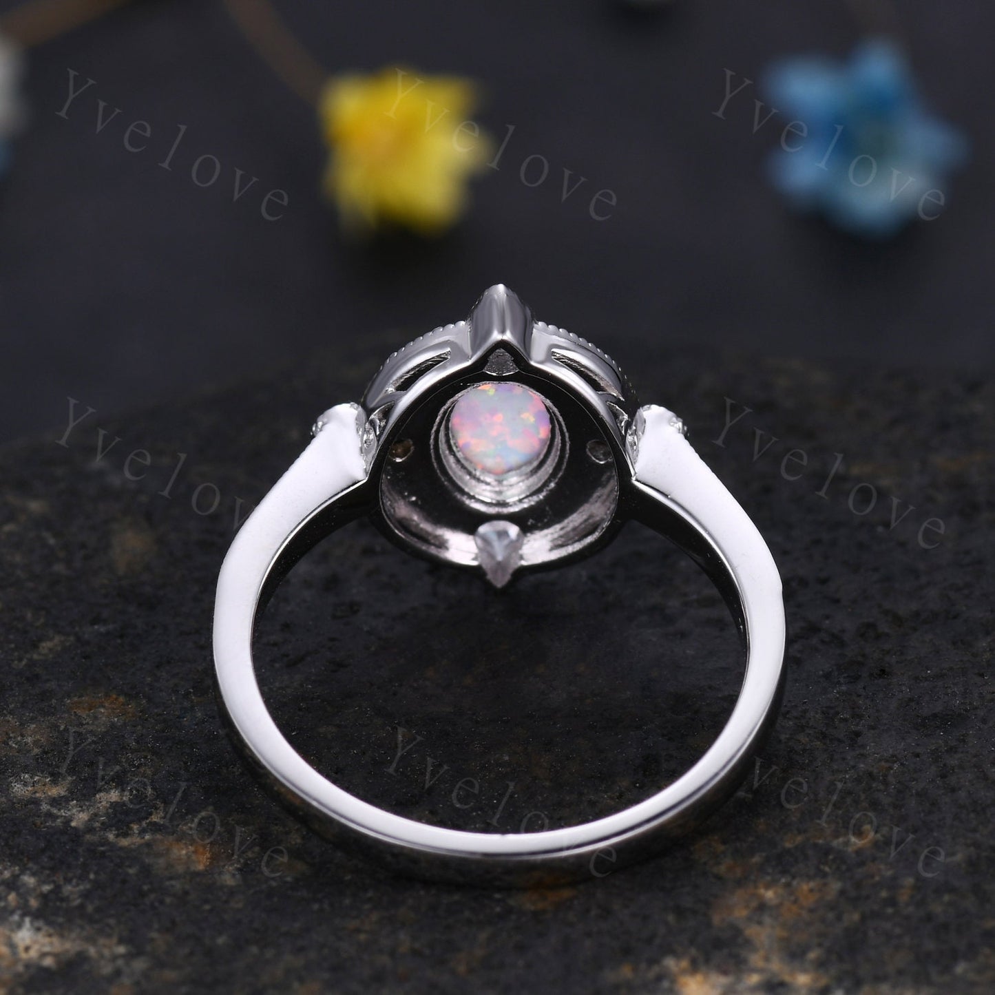 Oval moss agate engagement ring green agate ring opal moissanite side stones promise ring 14k rose gold vintage ring halo milgrain ring gift