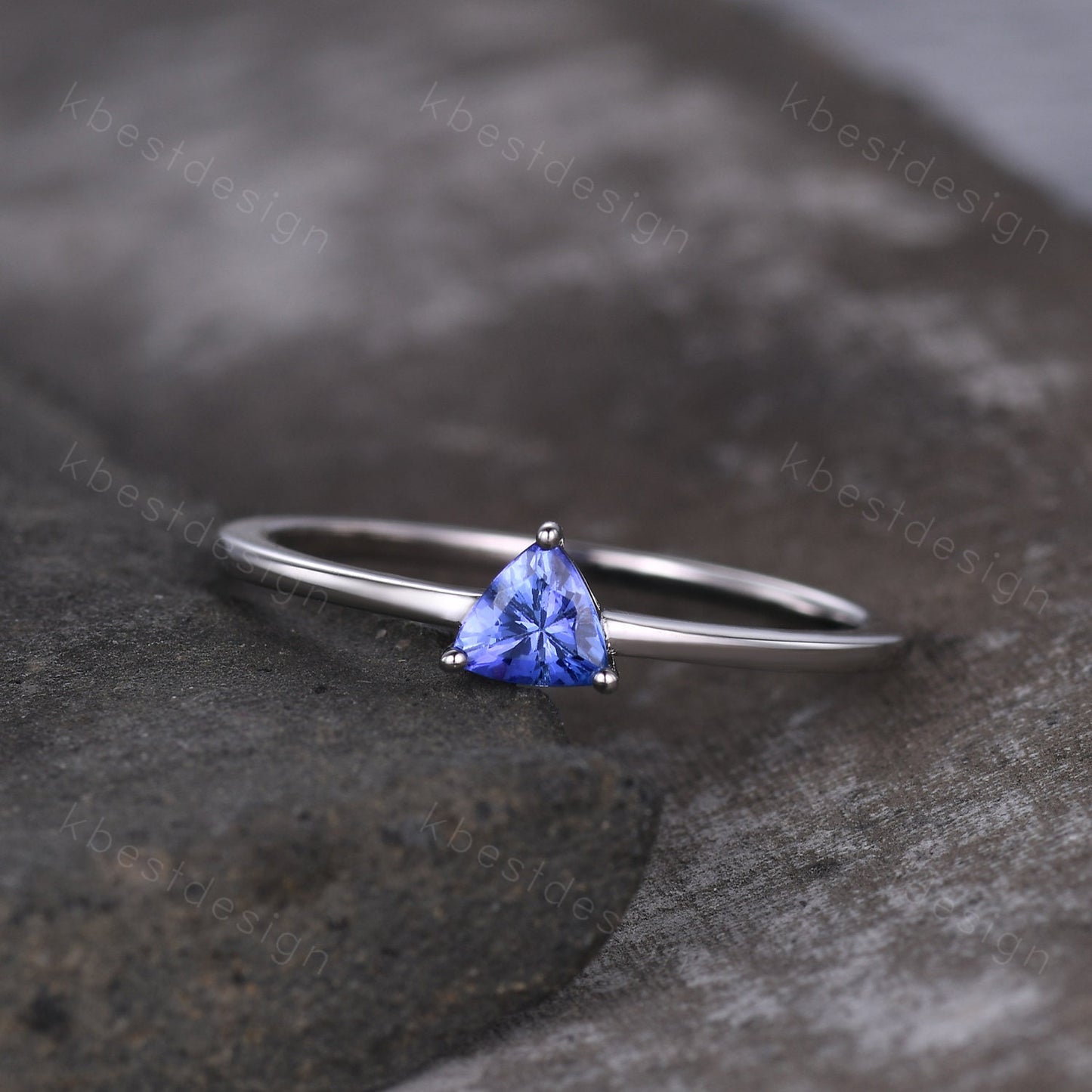 Delicate Tanzanite Ring, Minimalist Silver Ring, Tanzanite Stacking Ring, Trillion Cut Engagement Ring, Unique Anniversary Promise Gifts