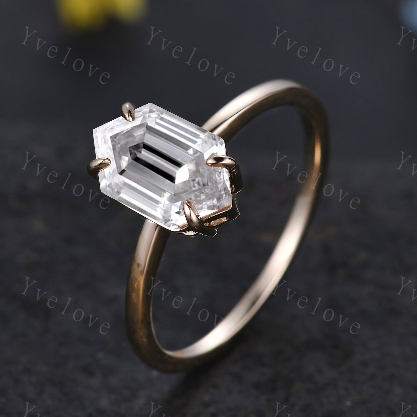 Vintage Long Hexagon Moissanit engagement ring,Unique Moissanite Wedding Ring,Solitaire Ring,Dainty Ring,Promise Stacking Ring,Gift For Her