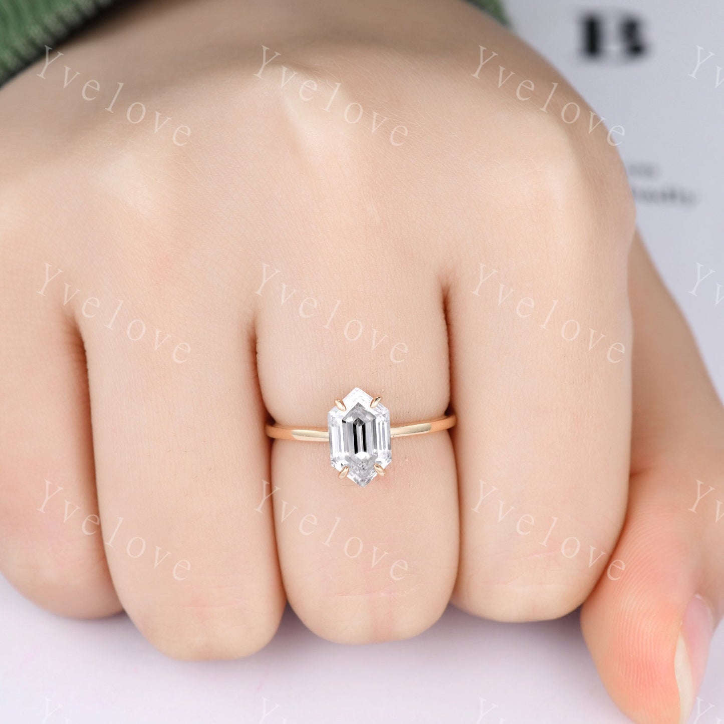 Vintage Long Hexagon Moissanit engagement ring,Unique Moissanite Wedding Ring,Solitaire Ring,Dainty Ring,Promise Stacking Ring,Gift For Her