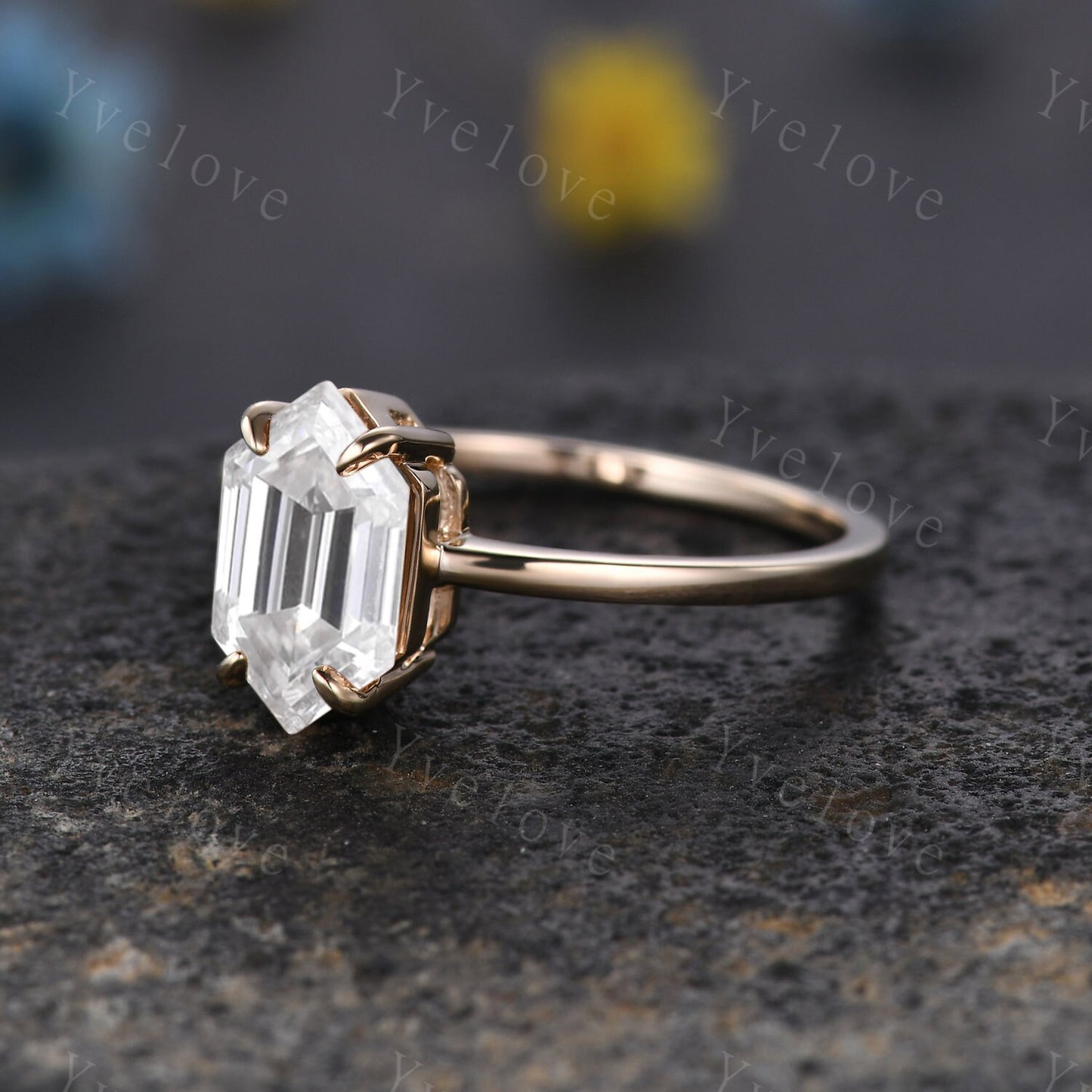Vintage Long Hexagon Moissanit engagement ring,Unique Moissanite Wedding Ring,Solitaire Ring,Dainty Ring,Promise Stacking Ring,Gift For Her