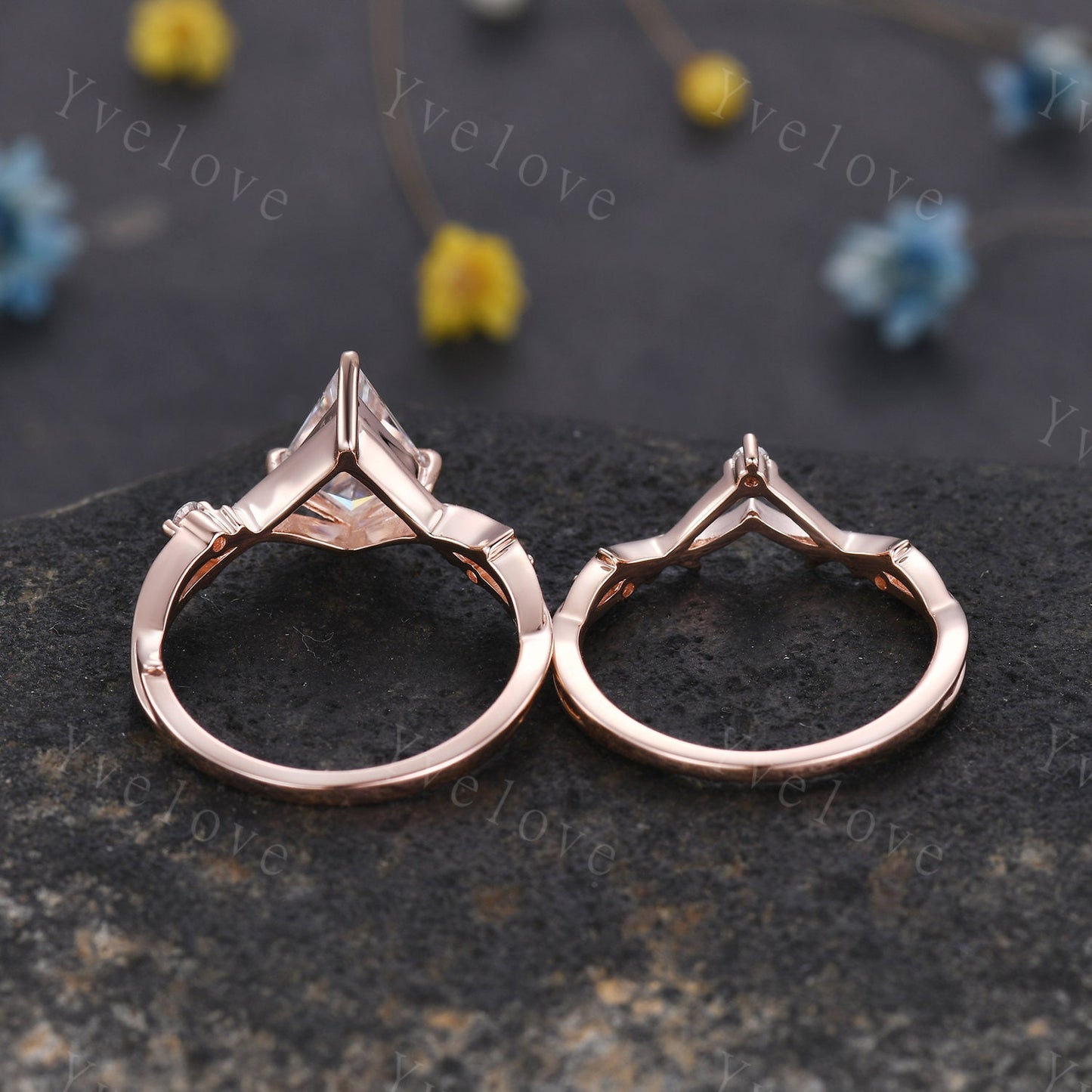 Vintage Kite Shaped Salt and Pepper Diamond Engagement Ring Set,Leaf Vines Moissanite Bridal Set,Branch Ring,Dainty Twig Diamond Ring Gift