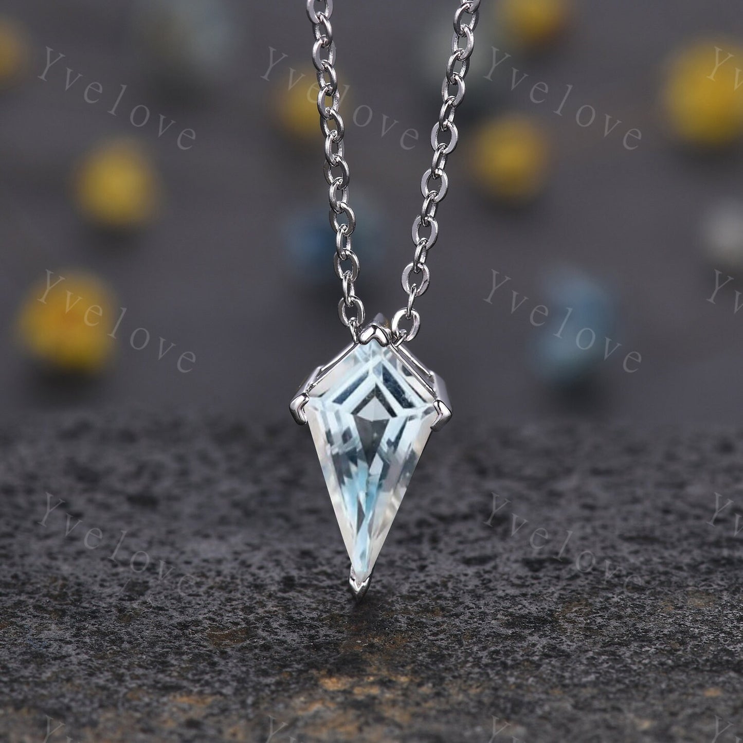 Unique Kite shaped White Opal Pendant,Opal Gem Necklace,Silver Art Deco Necklace,Mom Necklace,Vintage Women Bridal Gift Anniversary Gift