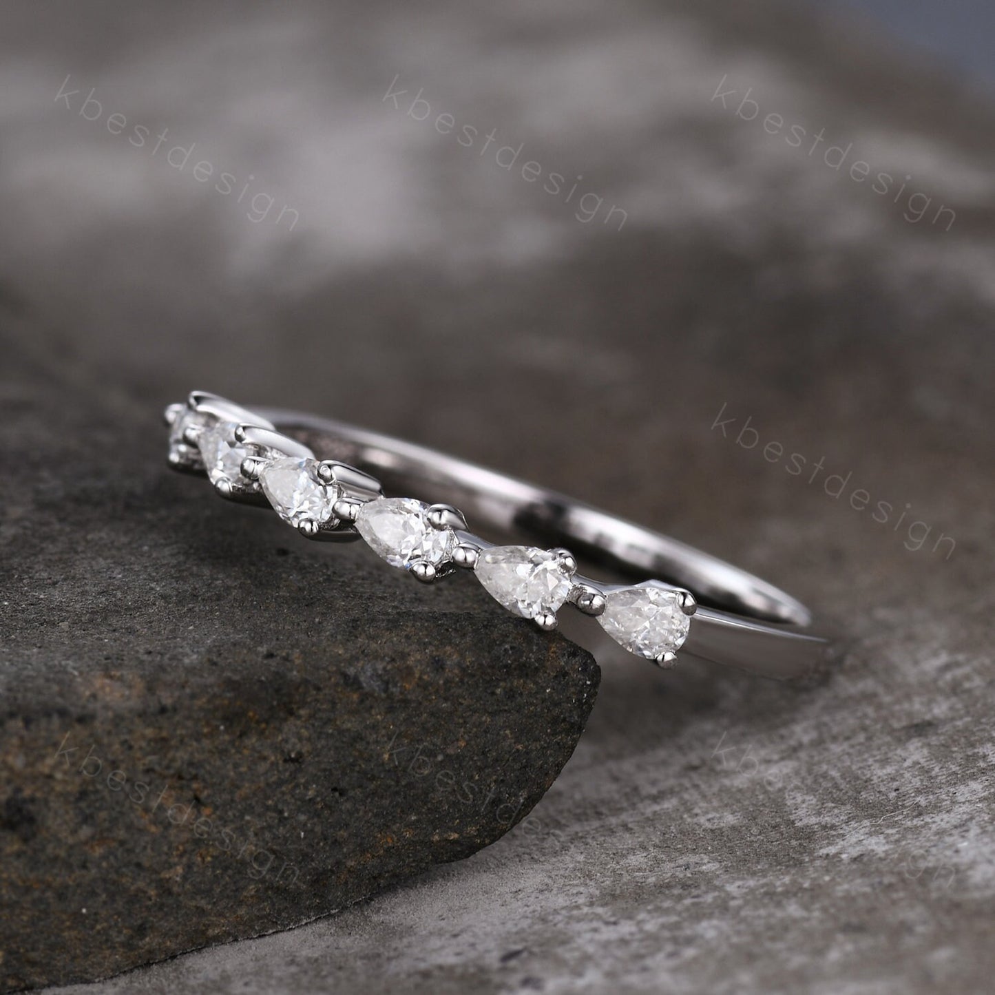 Unique Moissanite wedding band women pear cut Half eternity band Sterling silver wedding band Diamond wedding band promise Anniversary gift