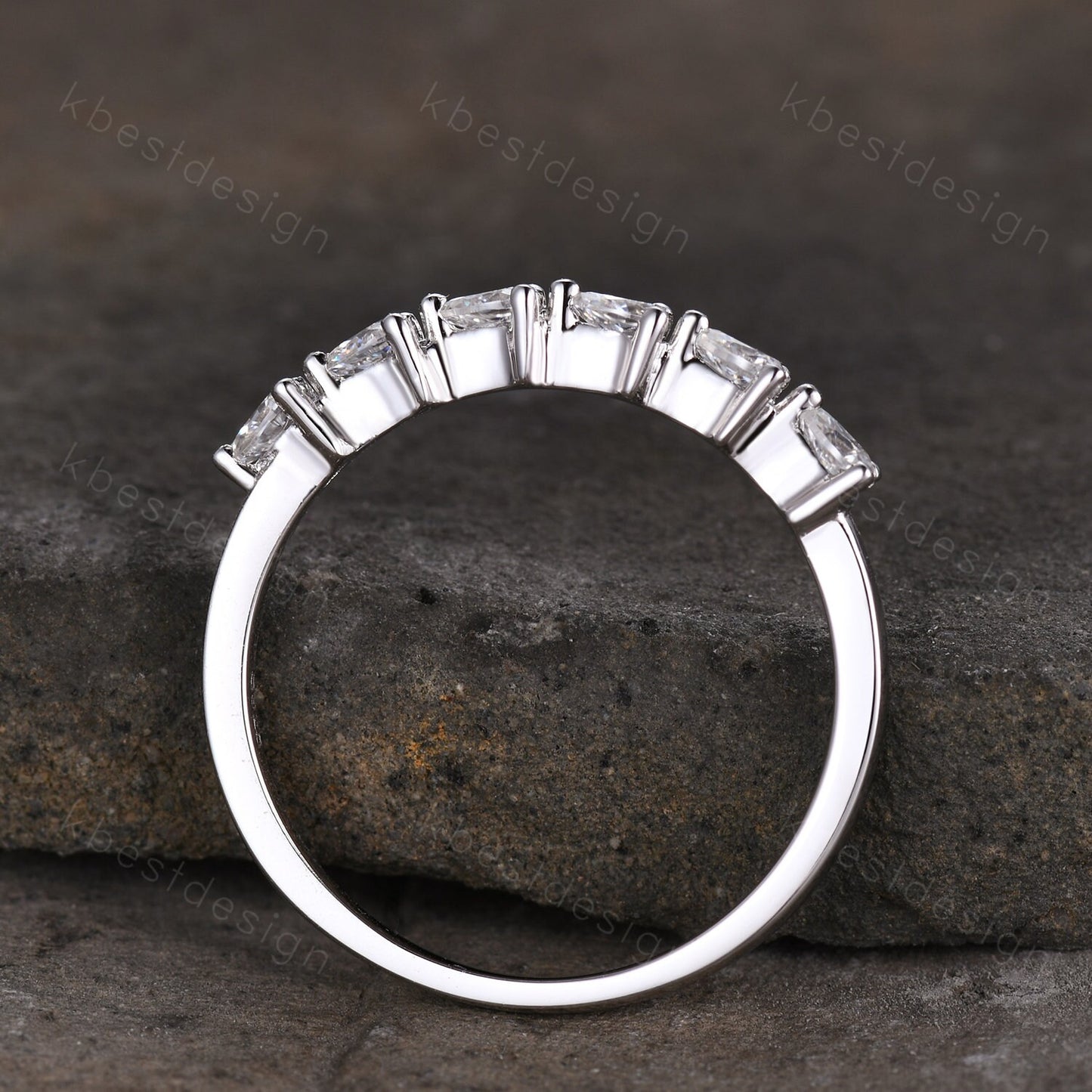 Unique Moissanite wedding band women pear cut Half eternity band Sterling silver wedding band Diamond wedding band promise Anniversary gift