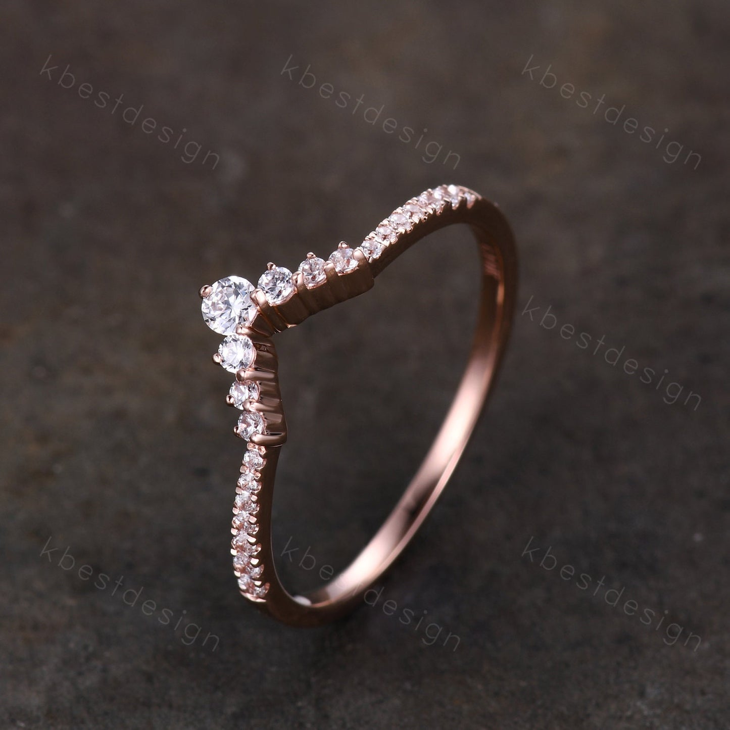 Curved wedding band women vintage round cut Diamond wedding band rose gold unique Moissanite Bridal Stacking promise gift for Her