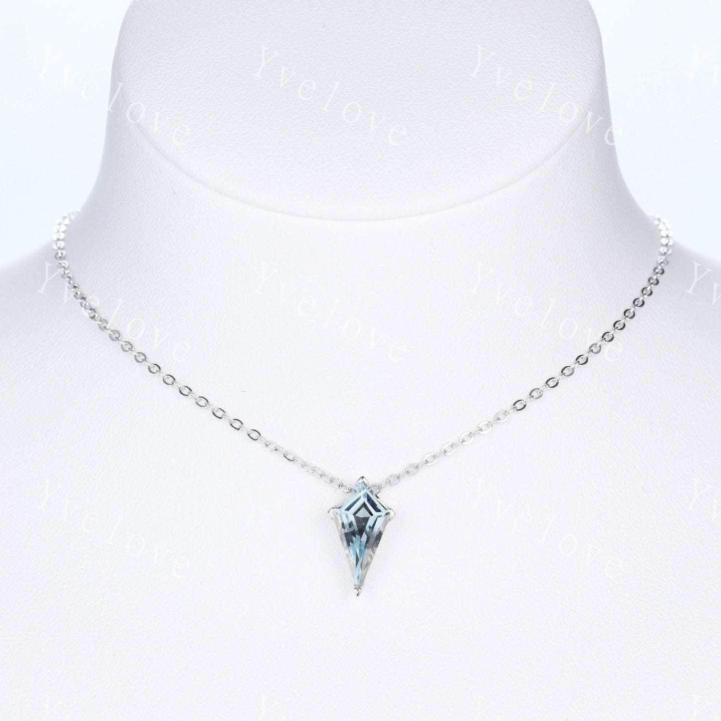 Unique Kite shaped Aquamarine Pendant,Blue Gem Necklace,Silver Art Deco Necklace,March Birthstone,Vintage Women Bridal Gift Anniversary Gift