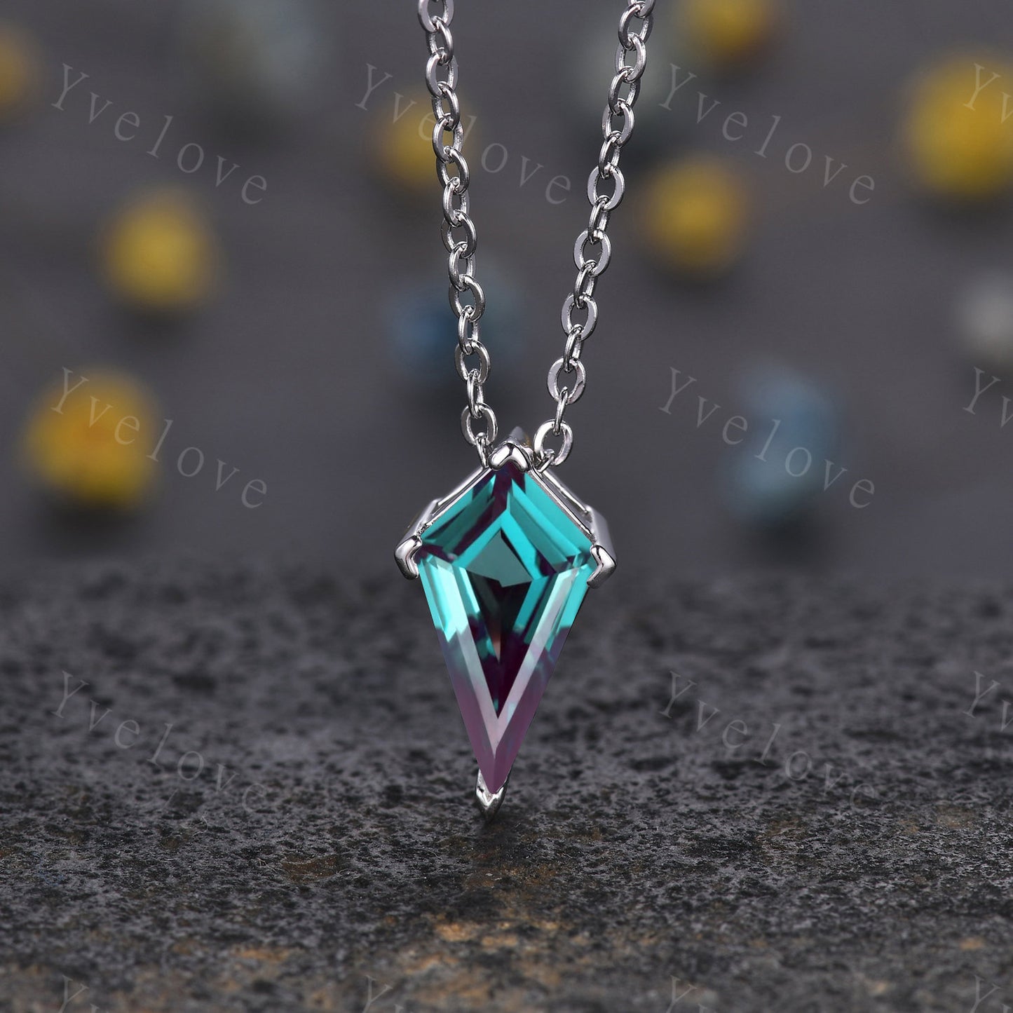 Unique Kite shaped Turquoise Pendant,Turquoise Necklace,Silver Art Deco Necklace,December Gift,Vintage Women Bridal Gift Anniversary Gift