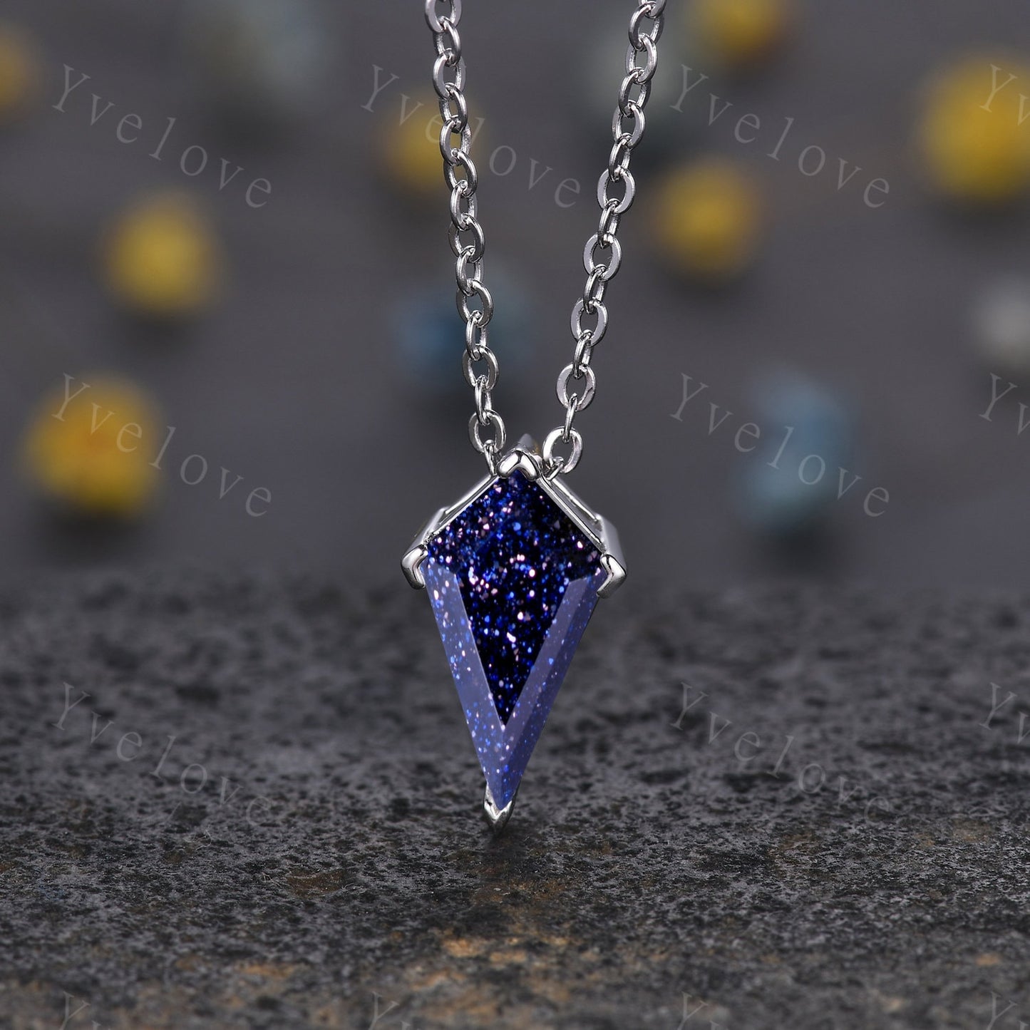 Unique Kite shaped Aquamarine Pendant,Blue Gem Necklace,Silver Art Deco Necklace,March Birthstone,Vintage Women Bridal Gift Anniversary Gift