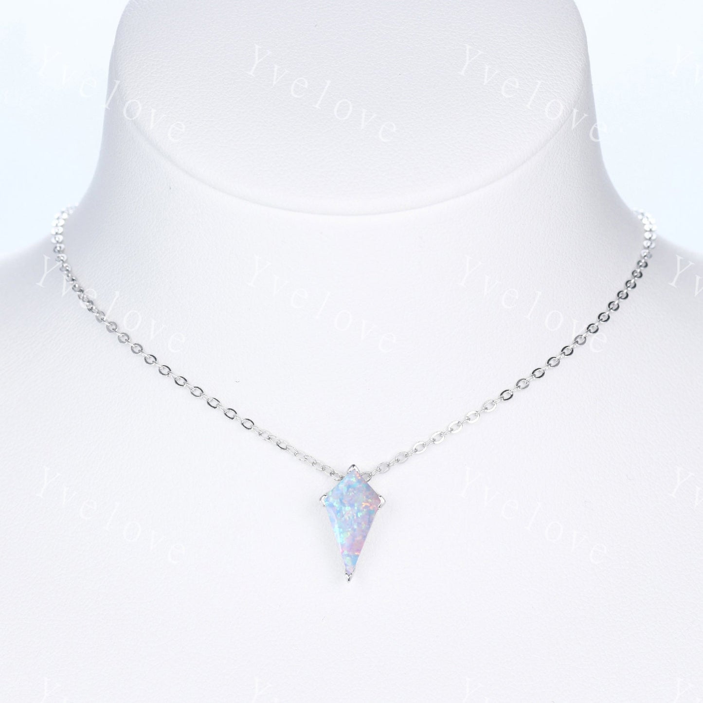 Unique Kite shaped White Opal Pendant,Opal Gem Necklace,Silver Art Deco Necklace,Mom Necklace,Vintage Women Bridal Gift Anniversary Gift