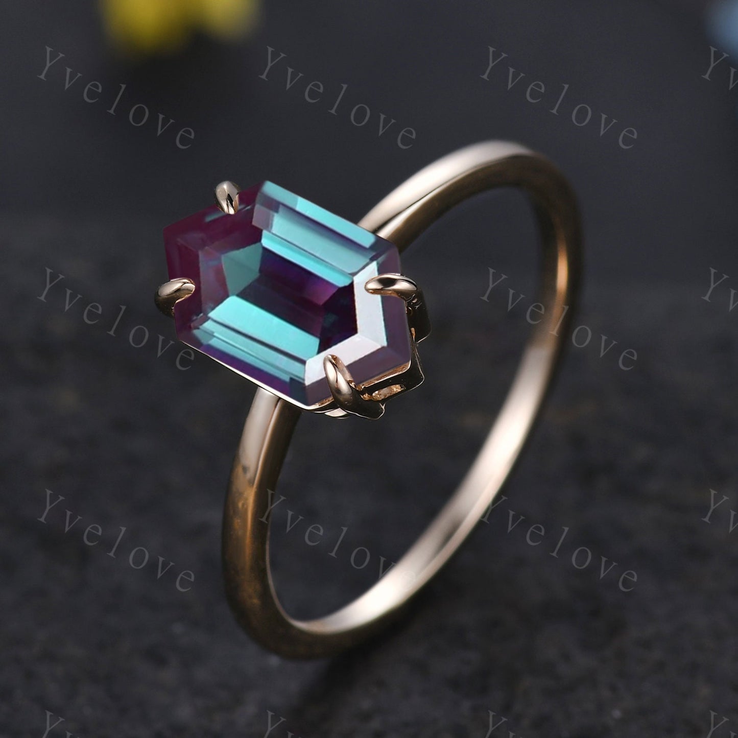 Vintage Hexagon Alexandrite engagement ring,Unique Alexandrite Wedding Ring,Solitaire Ring,Handmade Ring,Promise Stacking Ring,Gift For Her