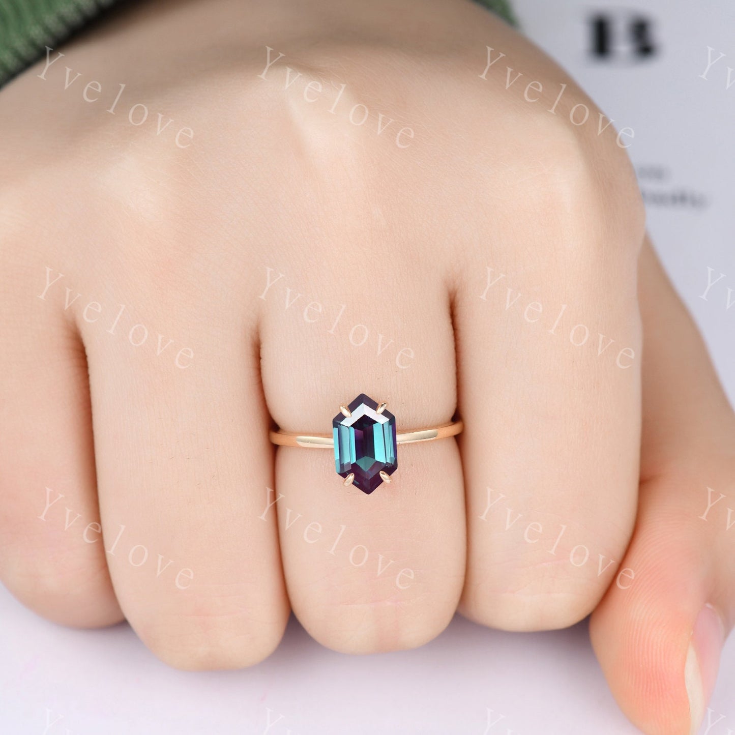 Vintage Hexagon Alexandrite engagement ring,Unique Alexandrite Wedding Ring,Solitaire Ring,Handmade Ring,Promise Stacking Ring,Gift For Her